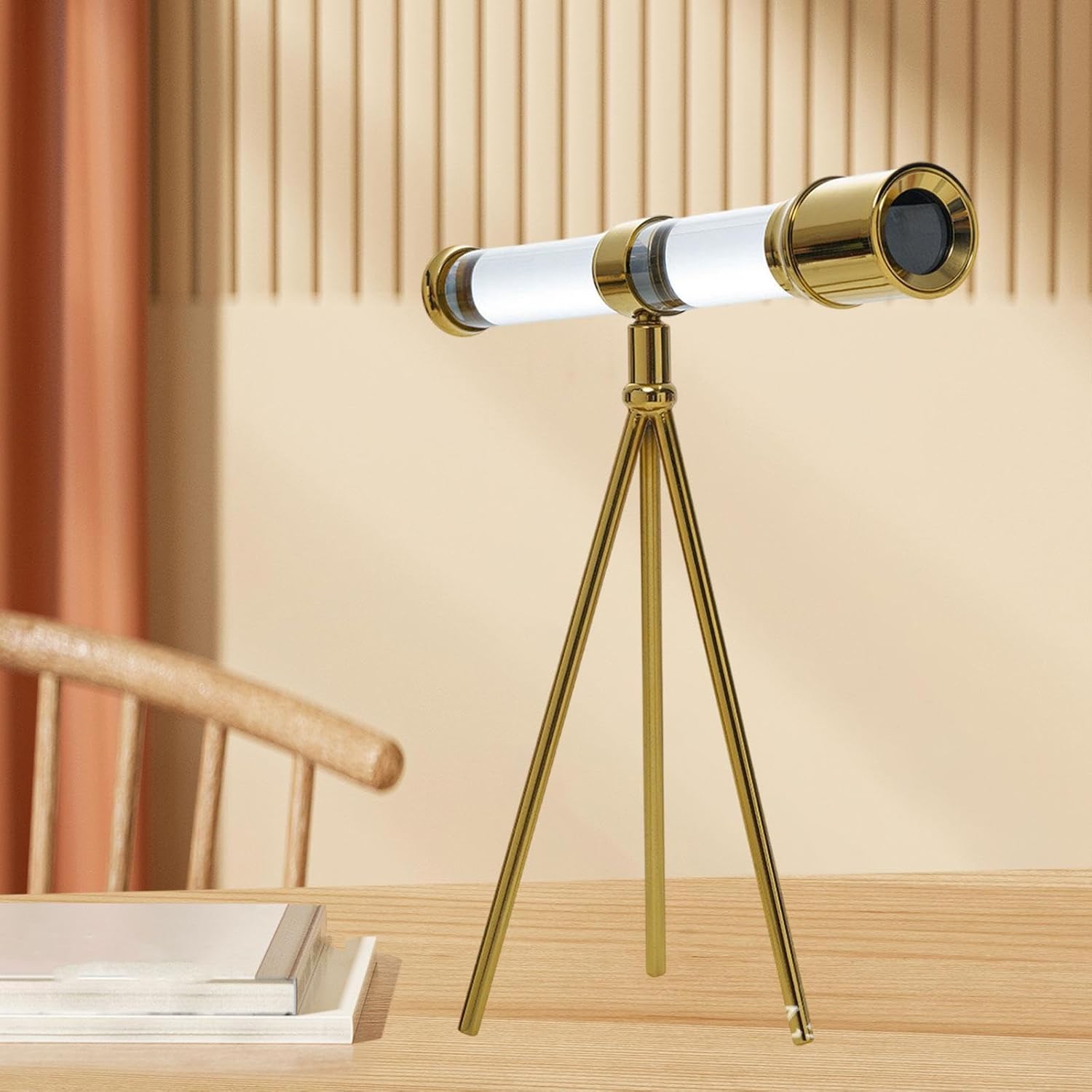 Glass Telescope with Metal Bracket Decorative Statue for Home Decor