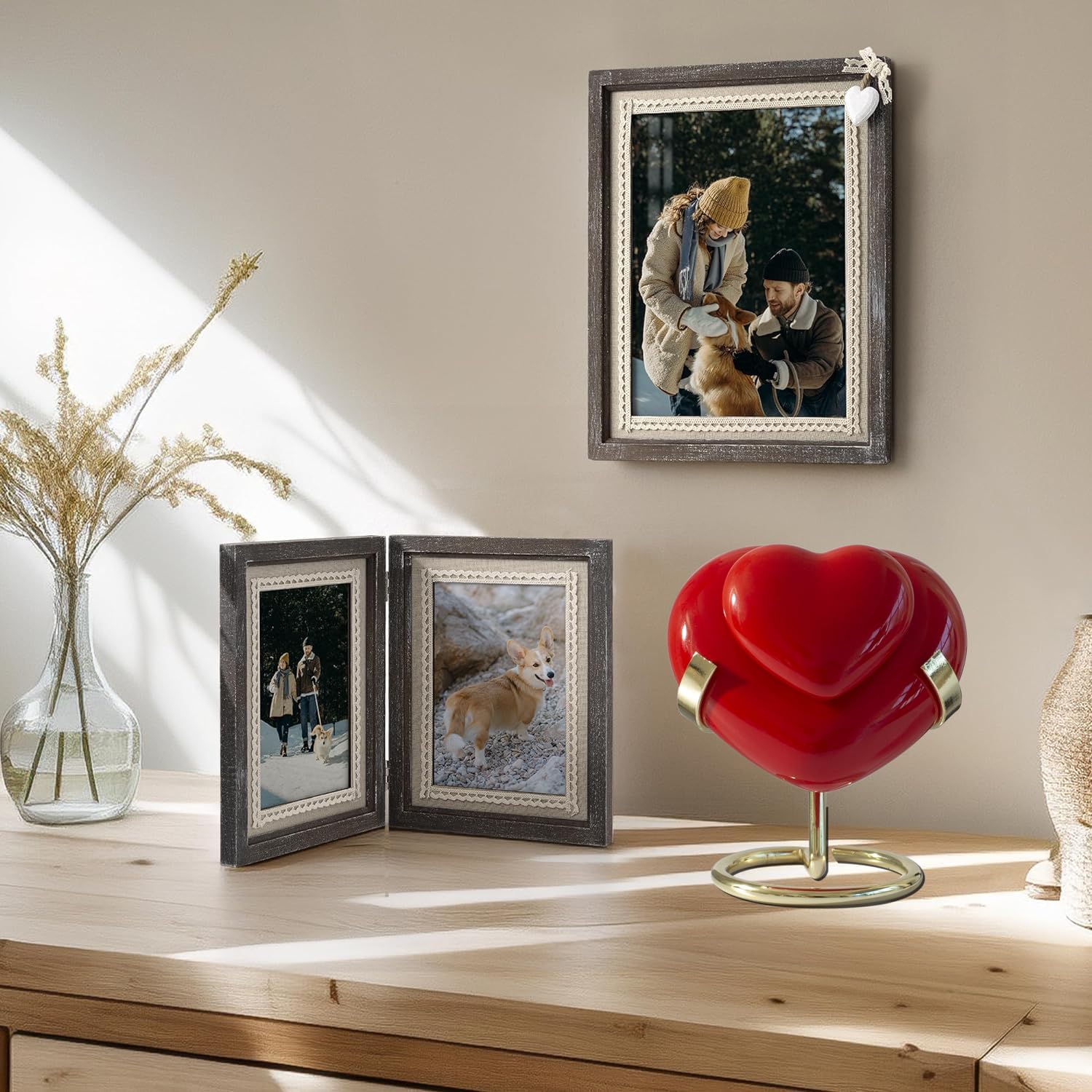 Contid Small Heart Urn for Human Ashes Mini Red Ceramic Keepsake with Stand