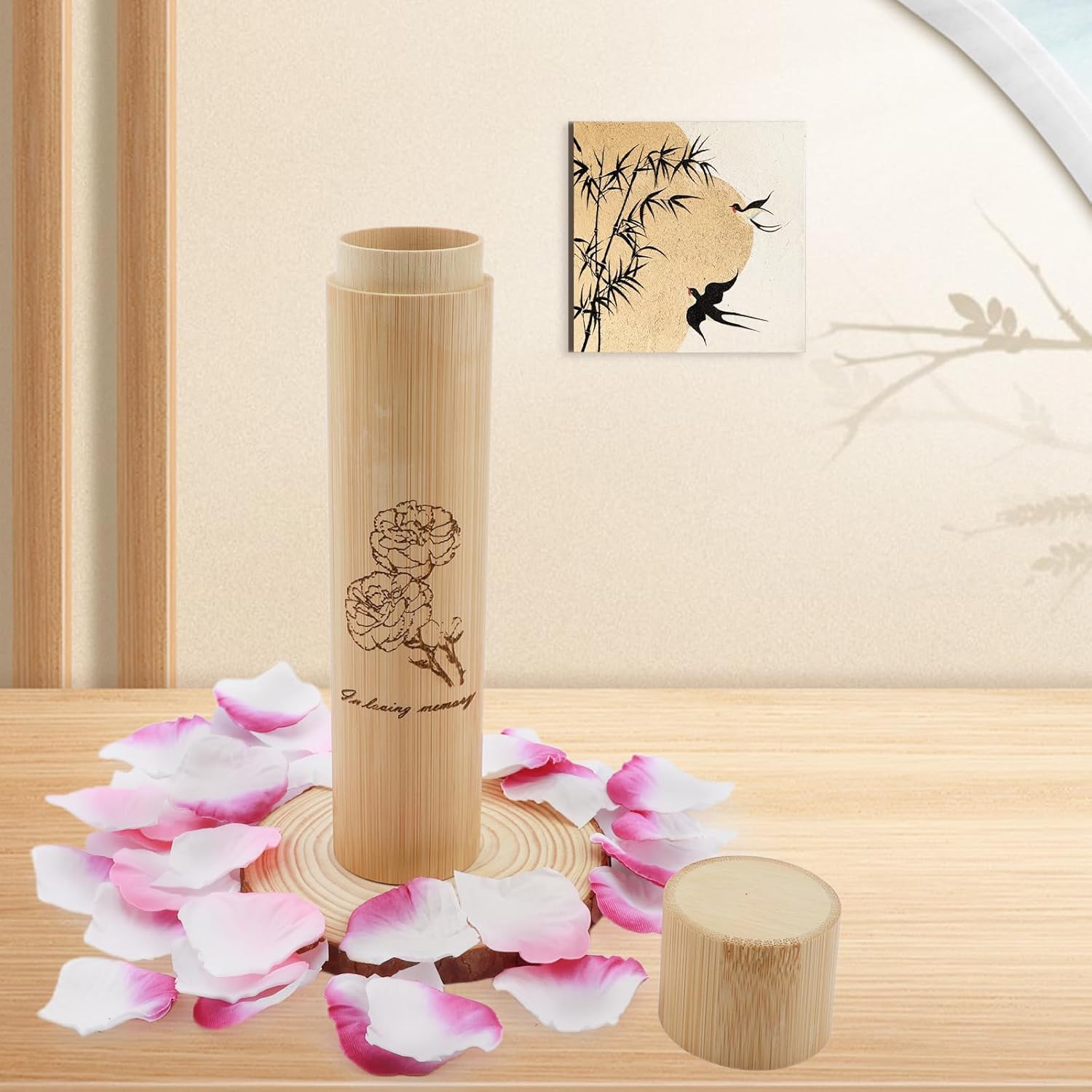 Set of 4 Biodegradable Bamboo Scattering Urns for Human Ashes - Tree of Life