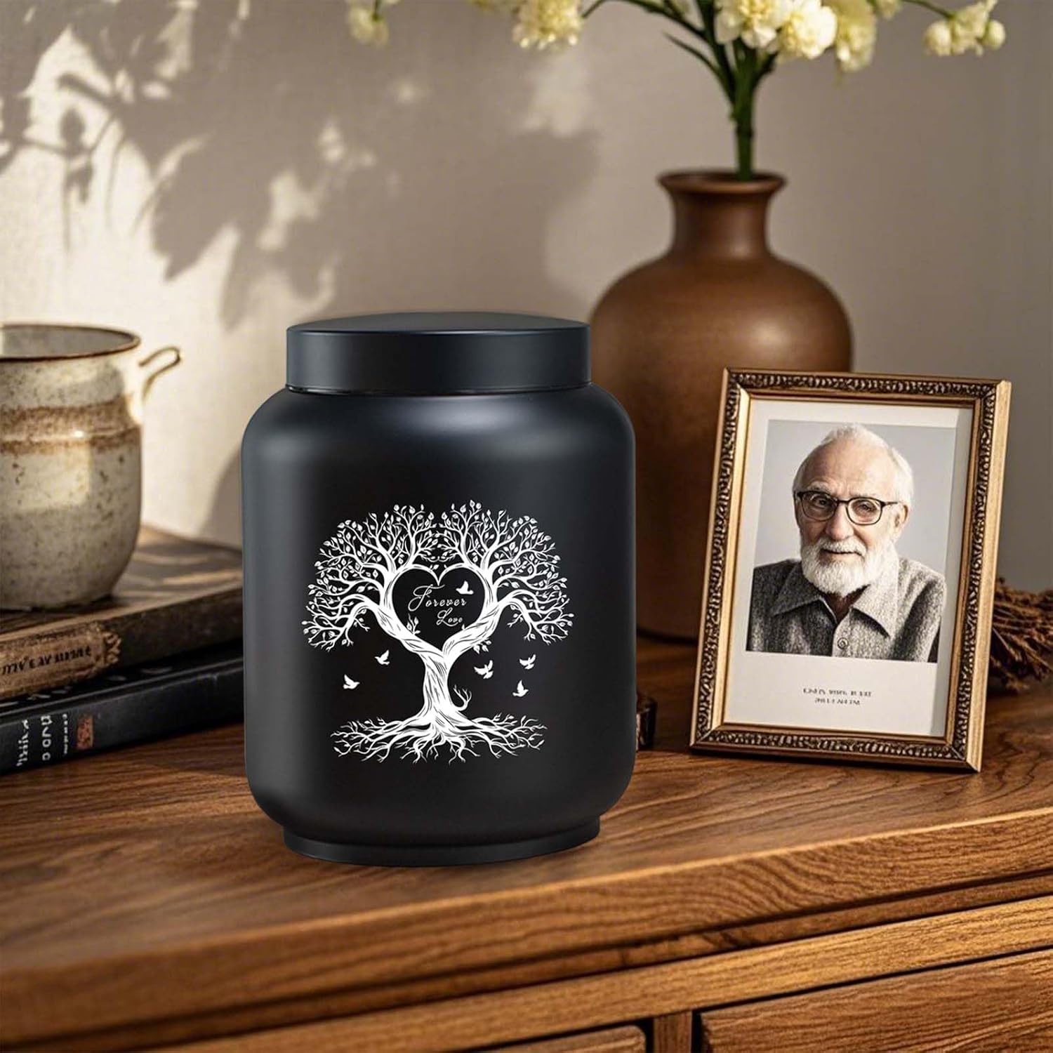 Cremation Urn for Adult Male Ashes - 200 Cubic Inches Stainless Steel Urn with Tree of Life Design