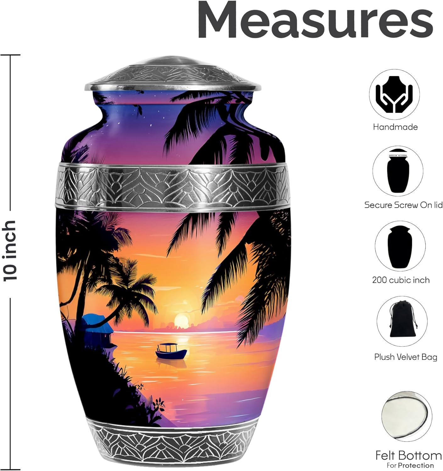 10 Inch Beach Cremation Urns for Mom Dad - Decorative Urn for Adult Ashes