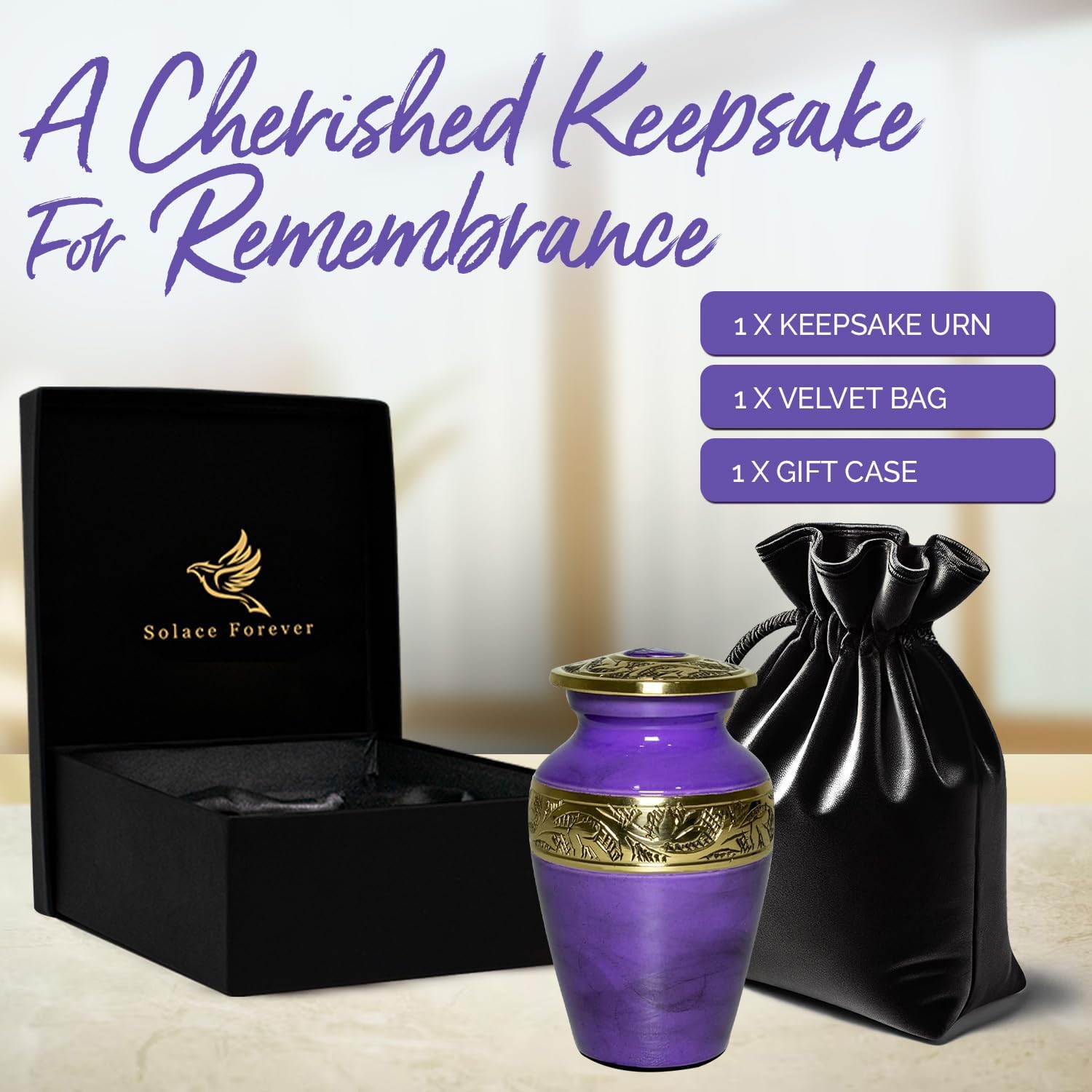 Solace Forever Small Urns for Human Ashes Keepsake - Miniature Memorial Urn Lavender
