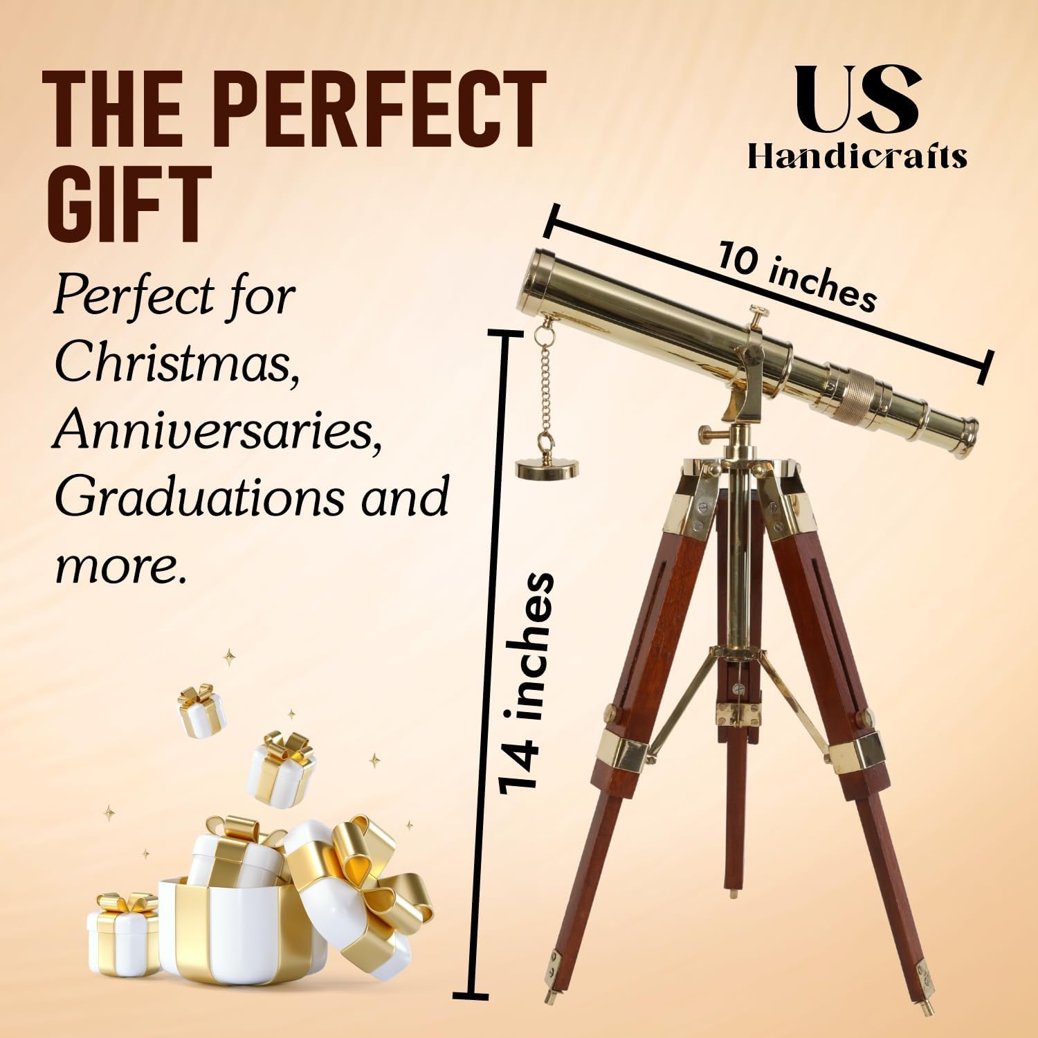 Vintage Brass Telescope with DF Lens and Tripod Stand