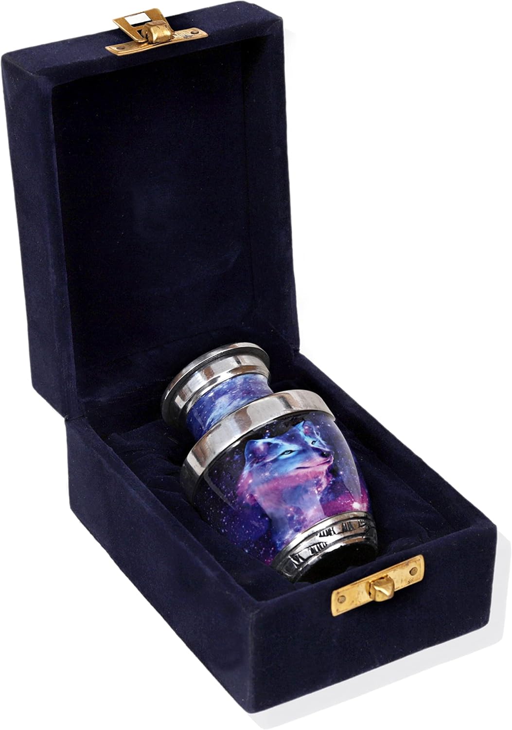 HLC Galaxy Wolf Mini Urn with Velvet Box Bag - Affordable Ashes Keepsake 35 cuin