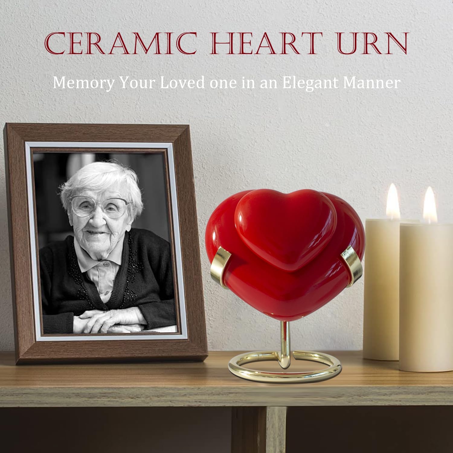 Contid Small Heart Urn for Human Ashes Mini Red Ceramic Keepsake with Stand