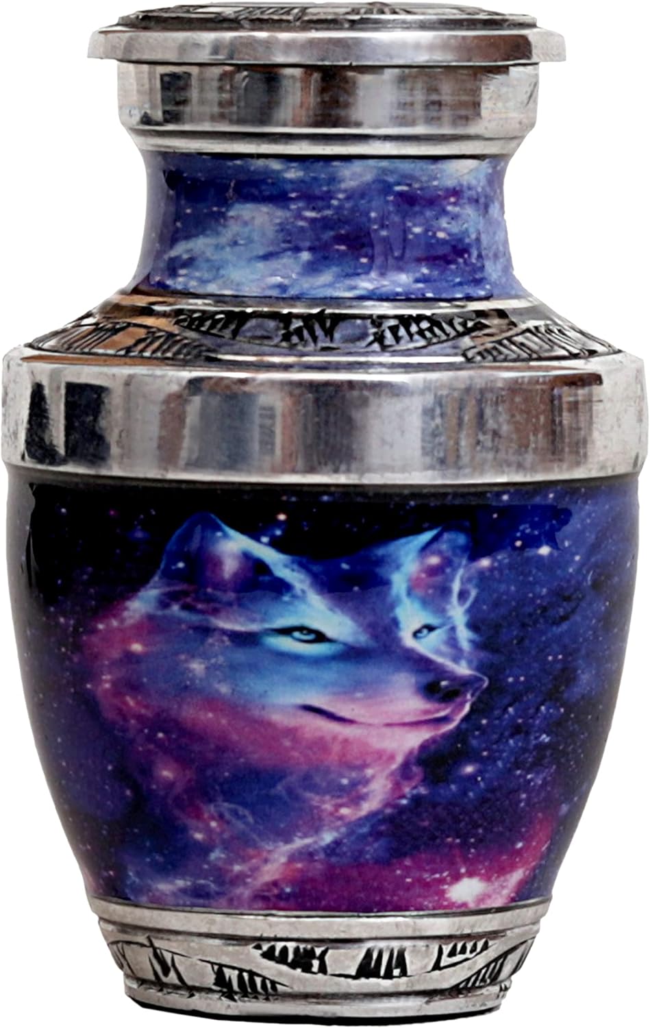 HLC Galaxy Wolf Mini Urn with Velvet Box Bag - Affordable Ashes Keepsake 35 cuin