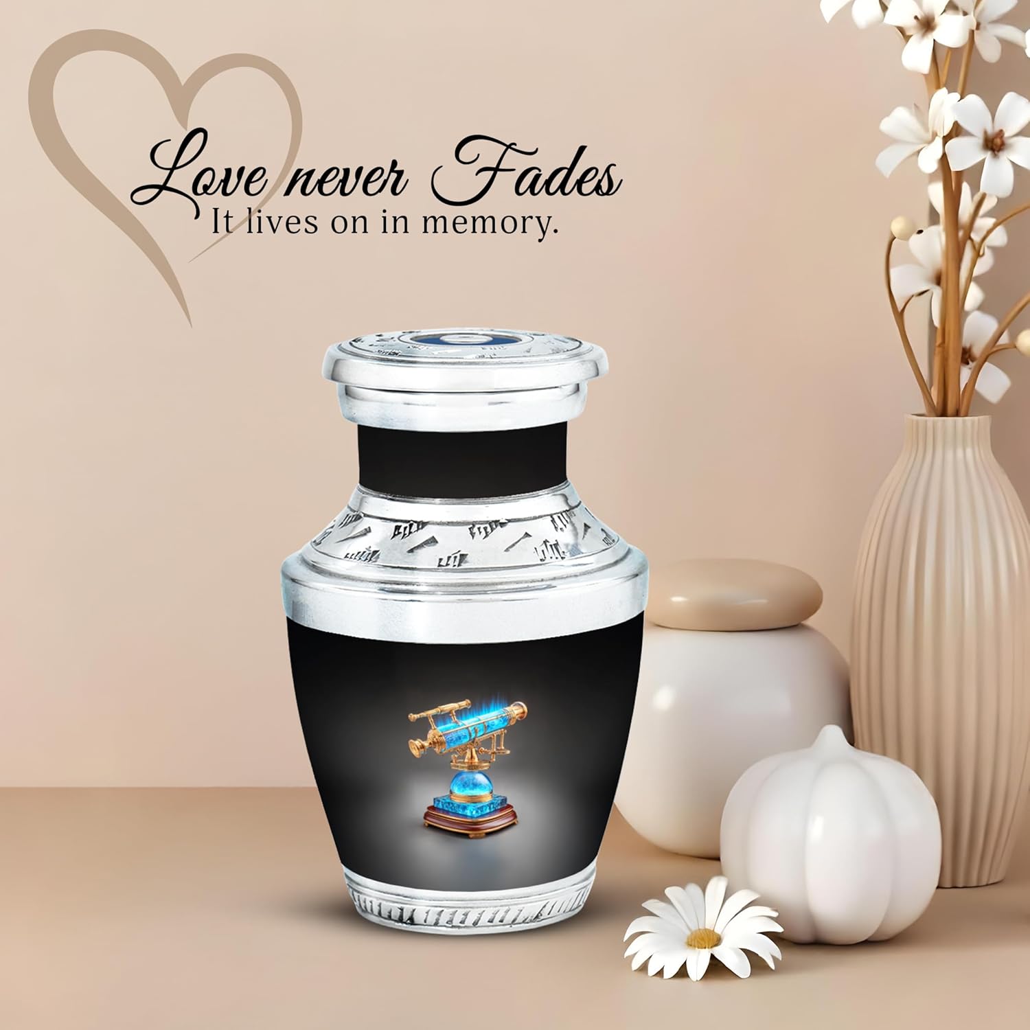 Telescope Decorative Urns Set of 2 - 3 Inch Keepsake Urns for Adult Ashes