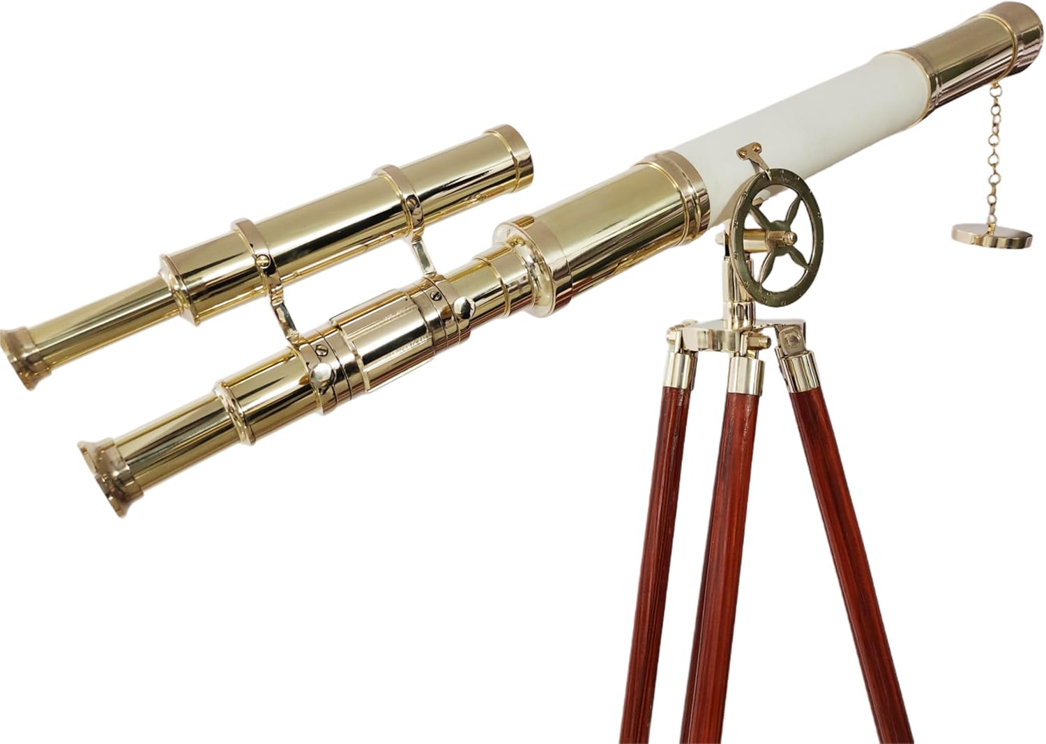 Vintage Floor Standing Telescope with Brass Finish and Wooden Tripod