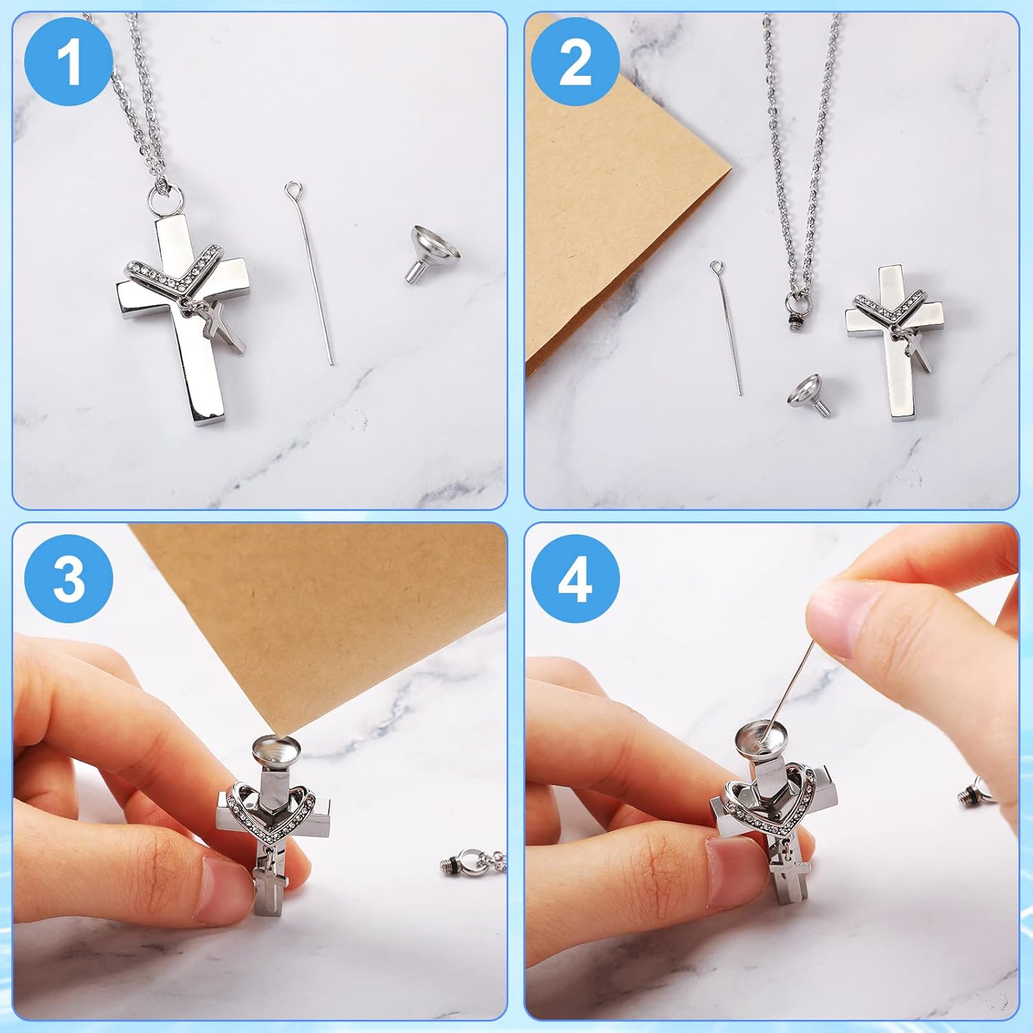 Yinkin 8 Pcs Urn Necklace for Ashes Cremation Cross Stainless Steel Memorial Jewelry