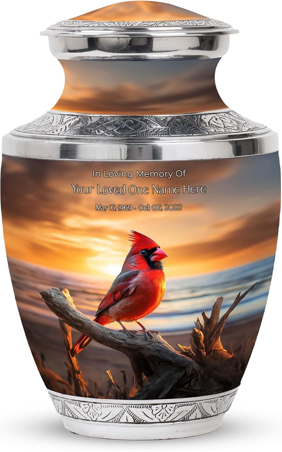 Cardinal Bird Decorative Urn - 10 Inch Large Memorial Ashes Holder