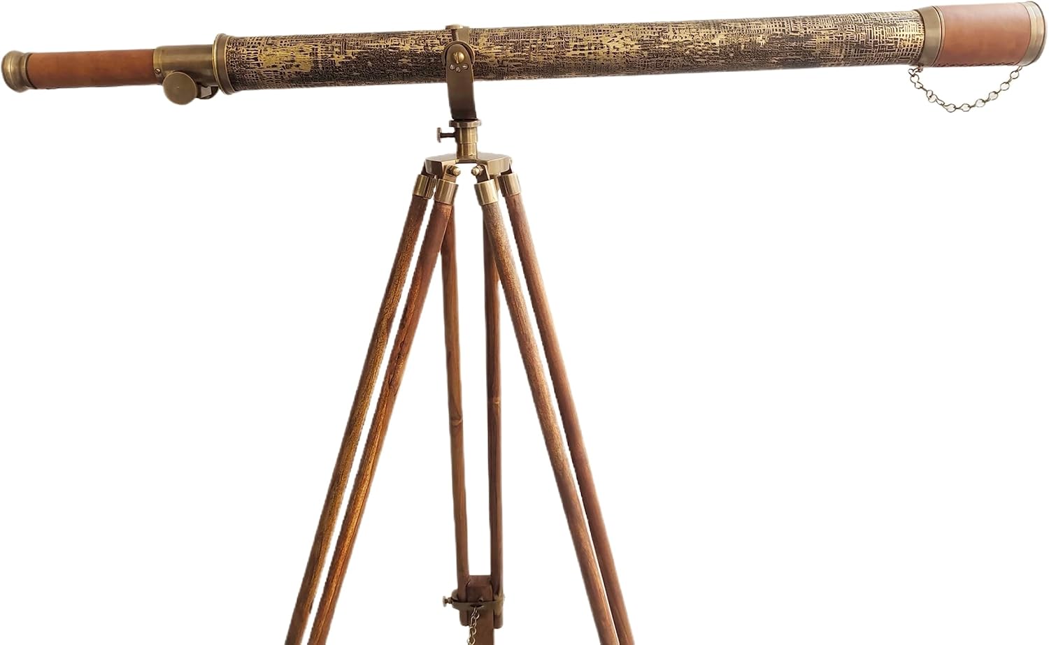 Nautical Vintage Solid Antique Brass Telescope with Leather Sheath and Wooden Tripod