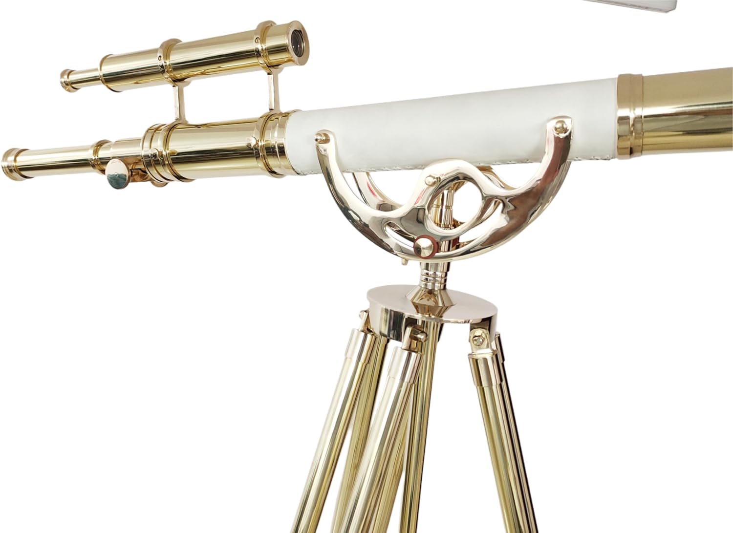 Double Barrel Shiny Brass Vintage Floor Telescope with Wooden Tripod