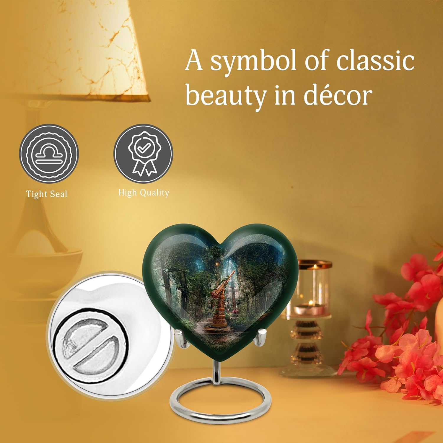 Telescope Decorative Urn for Ash - 8 Inch Cremation Urn with Velvet Liner