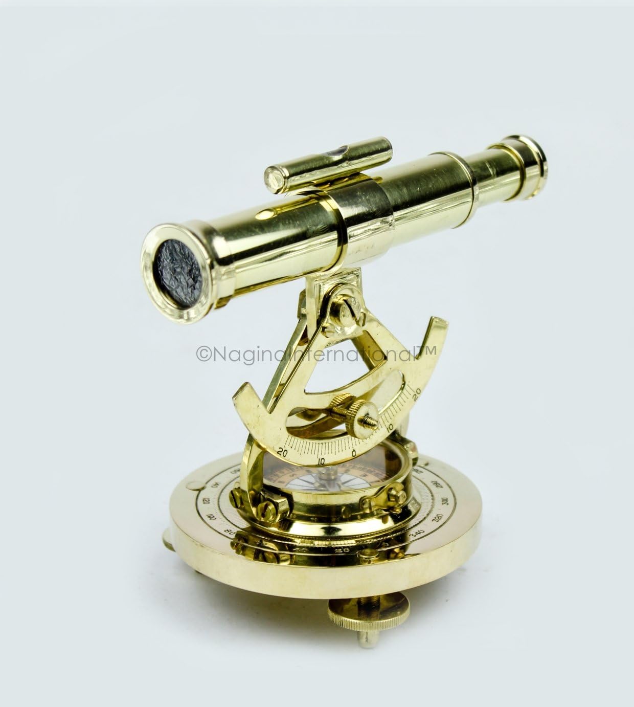 Maritime Polished Brass Telescope Compass with Level Meter Decorative Accent Yellow