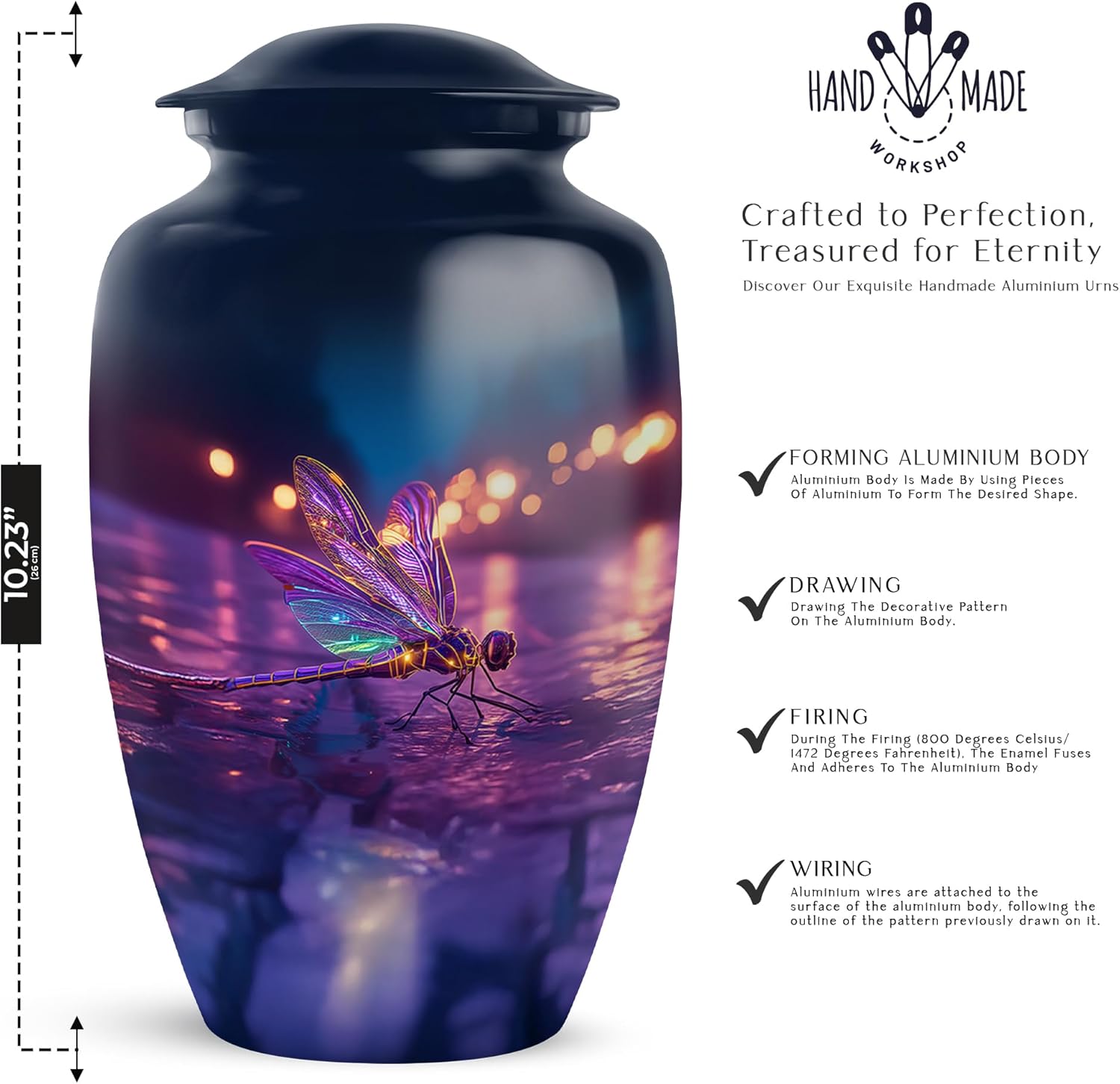 Dragonfly Memorial Urn for Adult Human Ashes Handcrafted Blue Purple Urn for Mom Dad 10 Inch