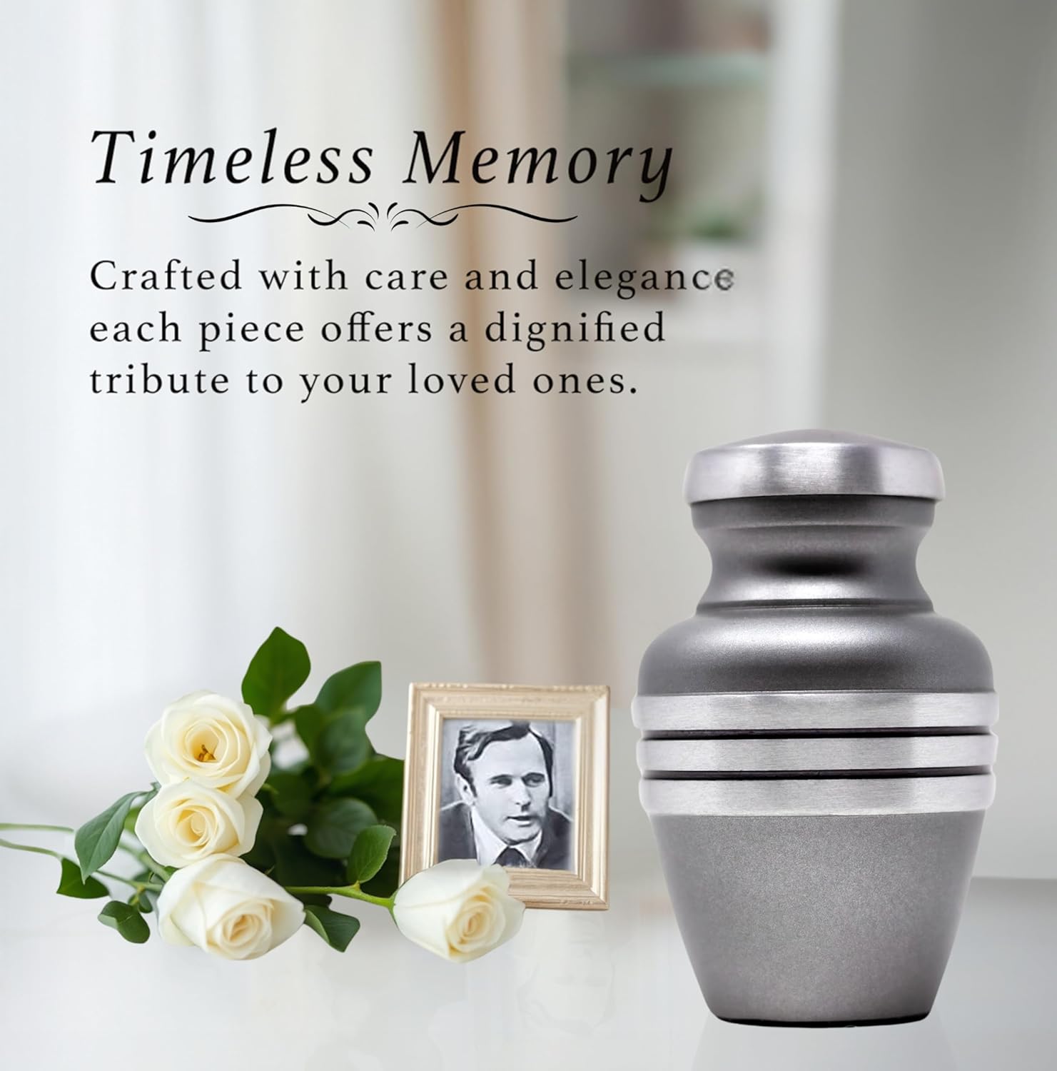 Pewter Small Urn for Human or Pet Ashes - Keepsake Urn with Velvet Bag