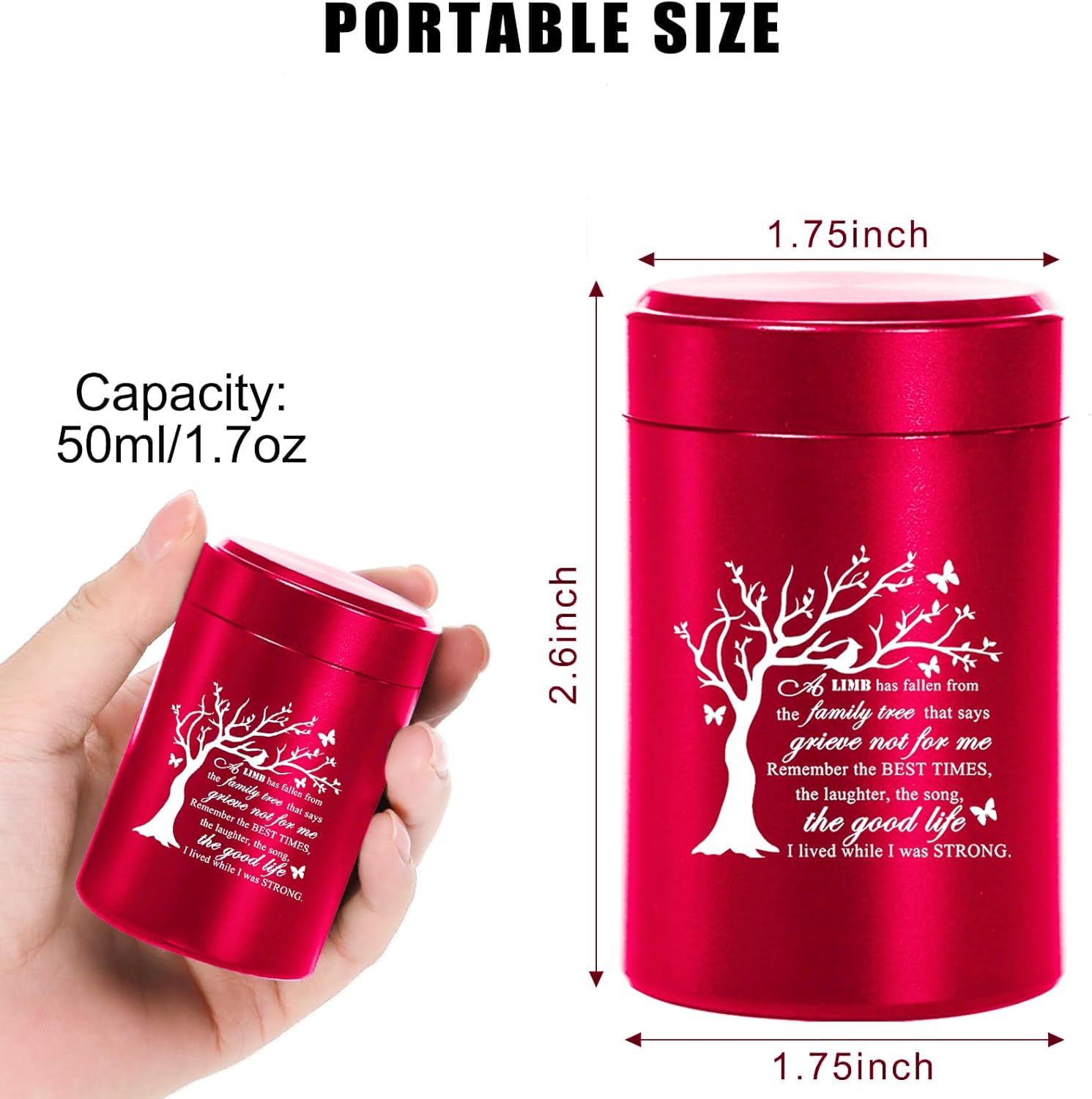 Red Mini Urns for Human Ashes Keepsake Tree of Life Urn Necklace for Women Men