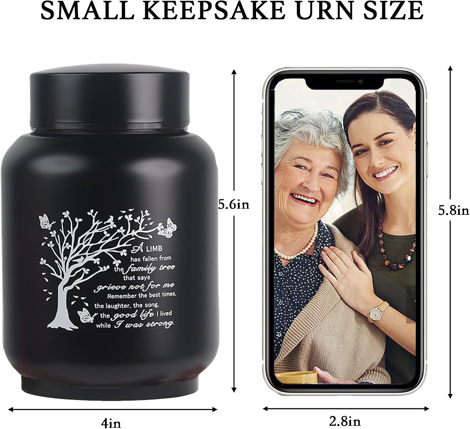 6 Inch Family Tree Memorial Urn for Ashes - Stainless Steel Cremation Urn with Limb Has Fallen Engraving