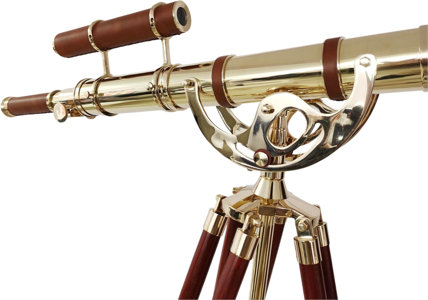 Vintage Brass Double Barrel Marine Telescope Floor Standing Wooden Tripod Collectible Home Office Decor