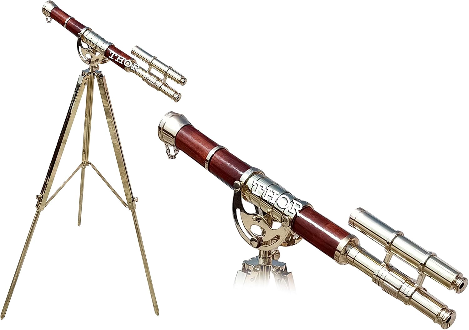 Floor Standing Brass Telescope with Red Leather Double Barrel Nautical Home Decoration 27 Rustic Vintage Home Decor Gift