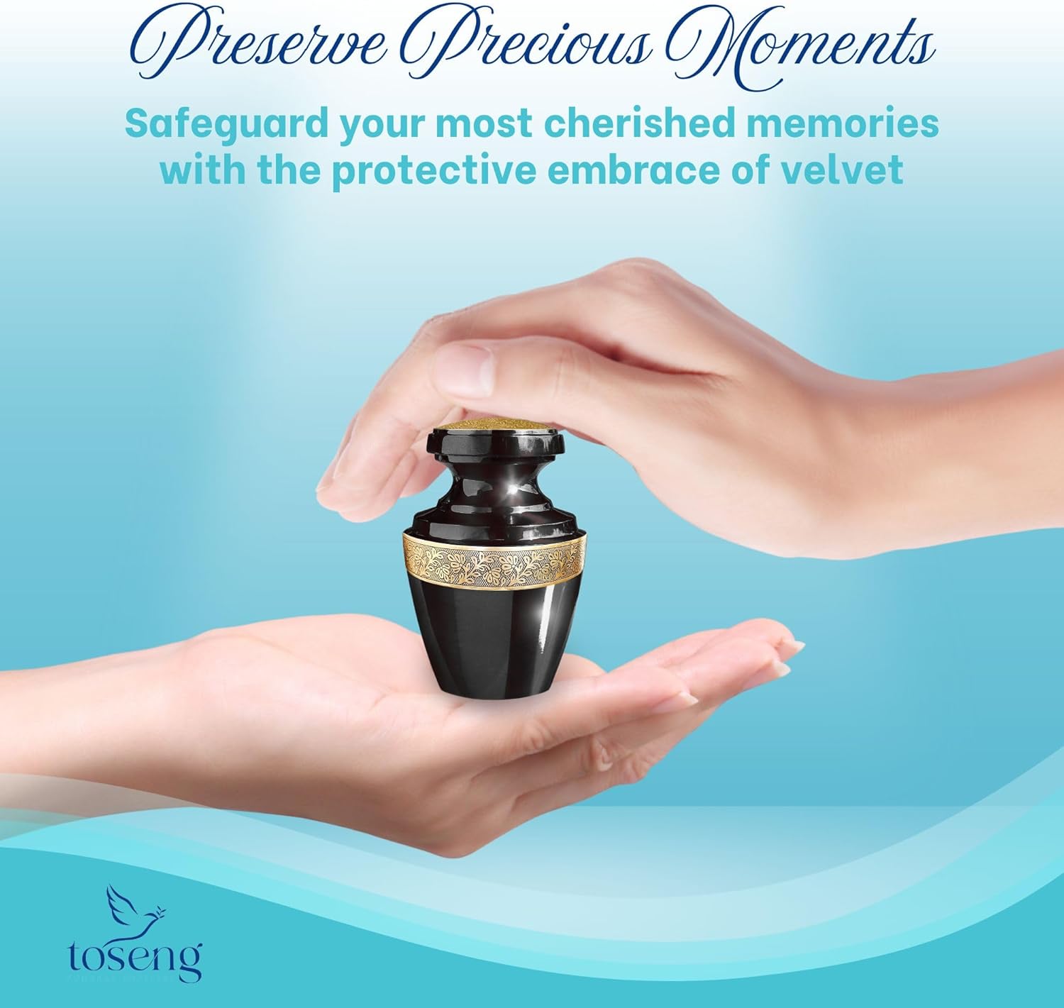 Handcrafted Decorative Urn for Ashes - Aluminium Enamel Cremation Urn with Velvet Bag