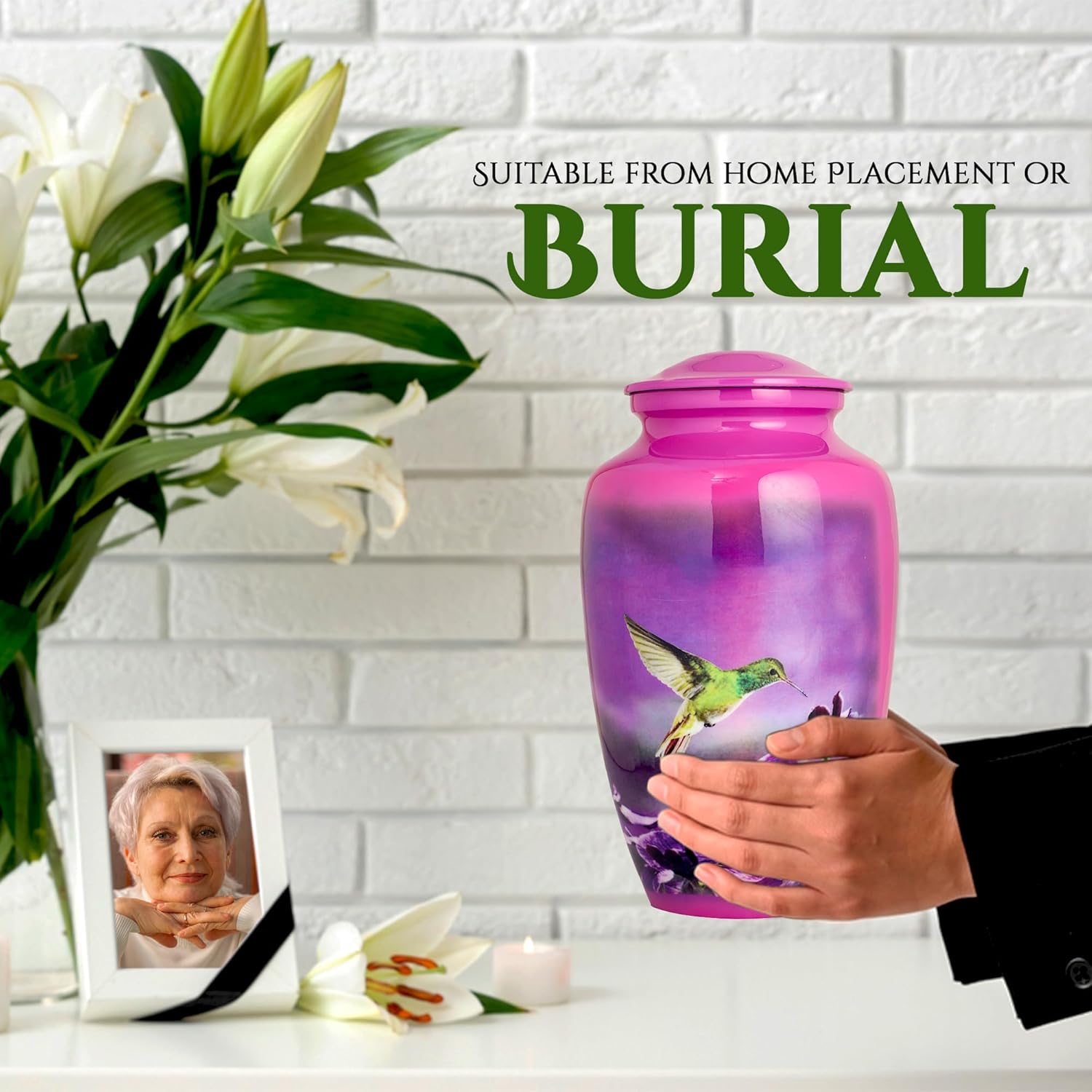 Purple Hummingbird Cremation Urn for Adults - Large Decorative Memorial