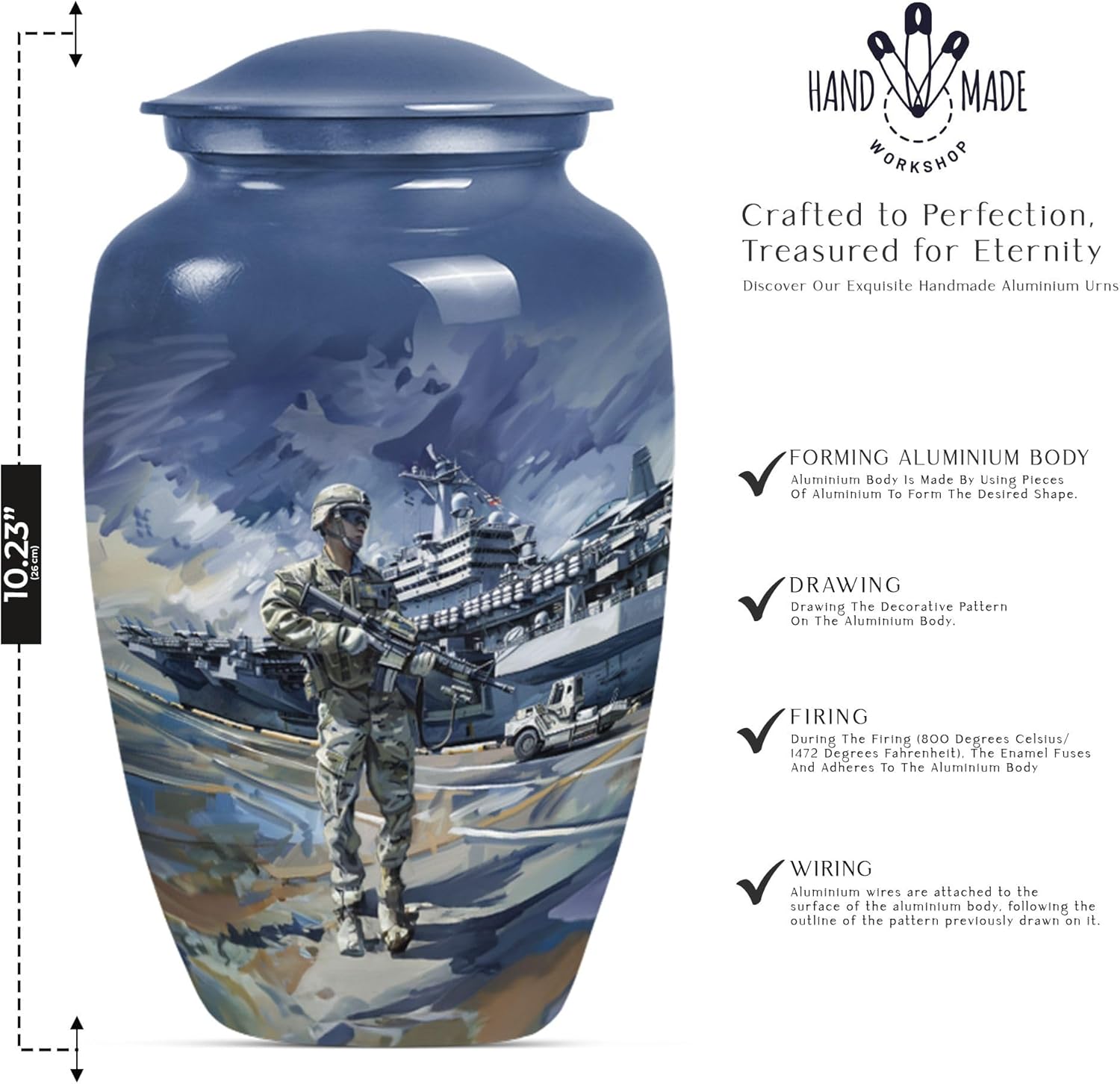 Military Urns Decorative Urns - 10 Inch Metal Urn for Ashes