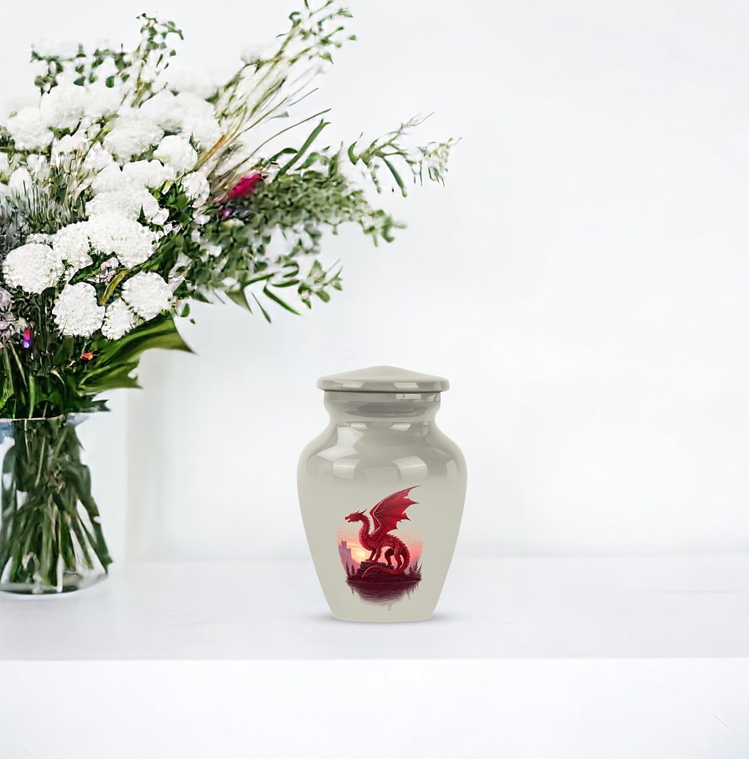 Red Dragon Urn Set for Ashes 3 Inch Size 2 Pieces