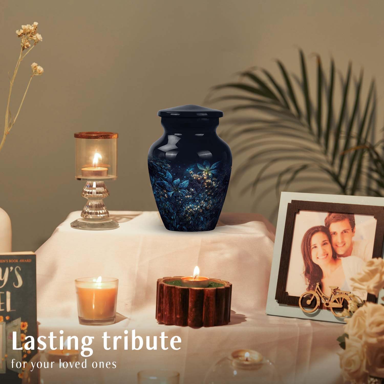 Blue Flowers Urns for Human Ashes Small Keepsake Urn 3 Inch Cremation Urn