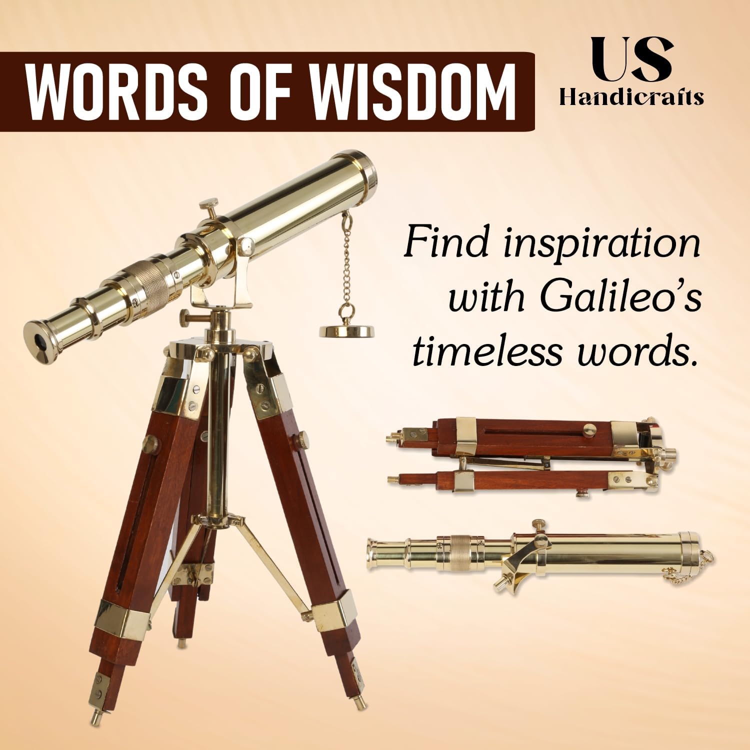 Vintage Brass Telescope with DF Lens and Tripod Stand