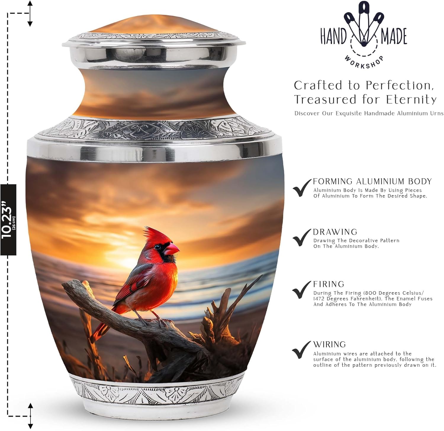 Cardinal Bird Decorative Urn - 10 Inch Large Memorial Ashes Holder