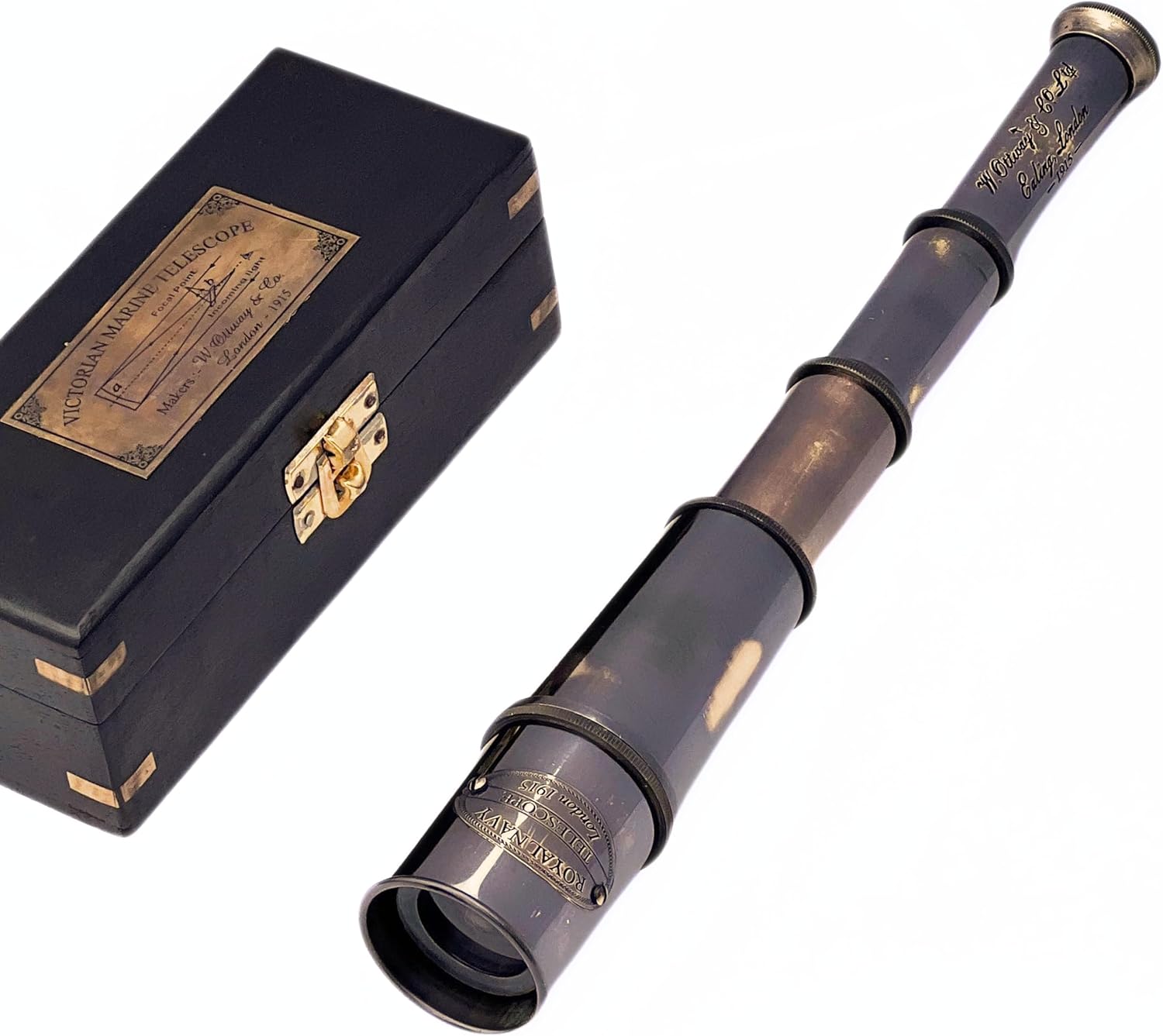 Antique Brass Handheld Telescope 17 - Vintage Pirate Spyglass with Decorative Wooden Box