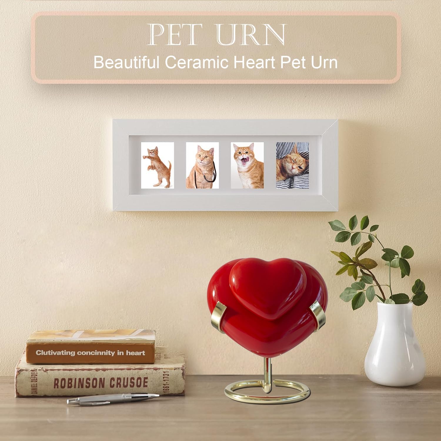 Contid Small Heart Urn for Human Ashes Mini Red Ceramic Keepsake with Stand