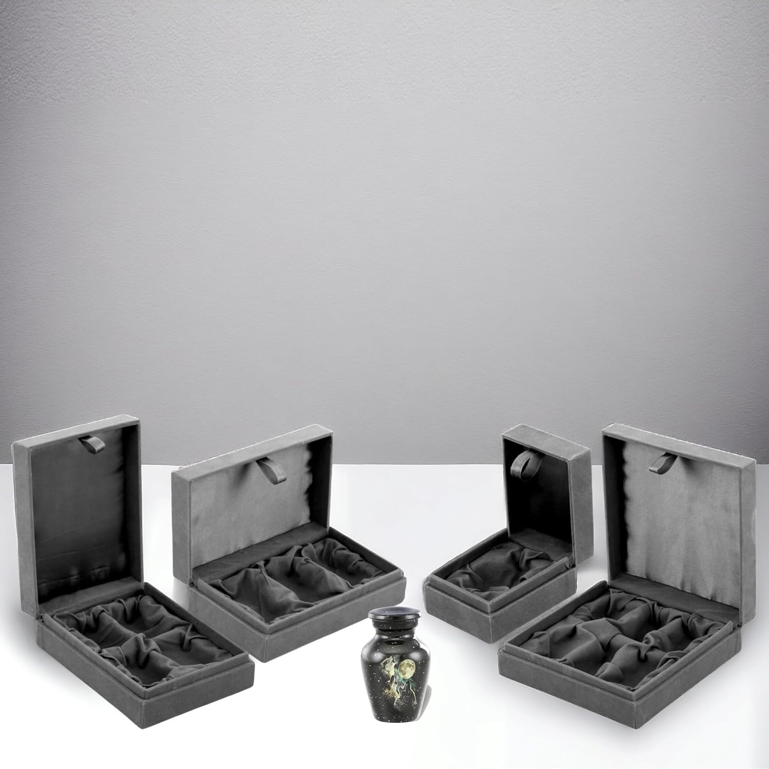 Forever Urns Mini Cremation Urn with 3 Wolves Theme Set of 4 3 cu in Multicolor Handcrafted