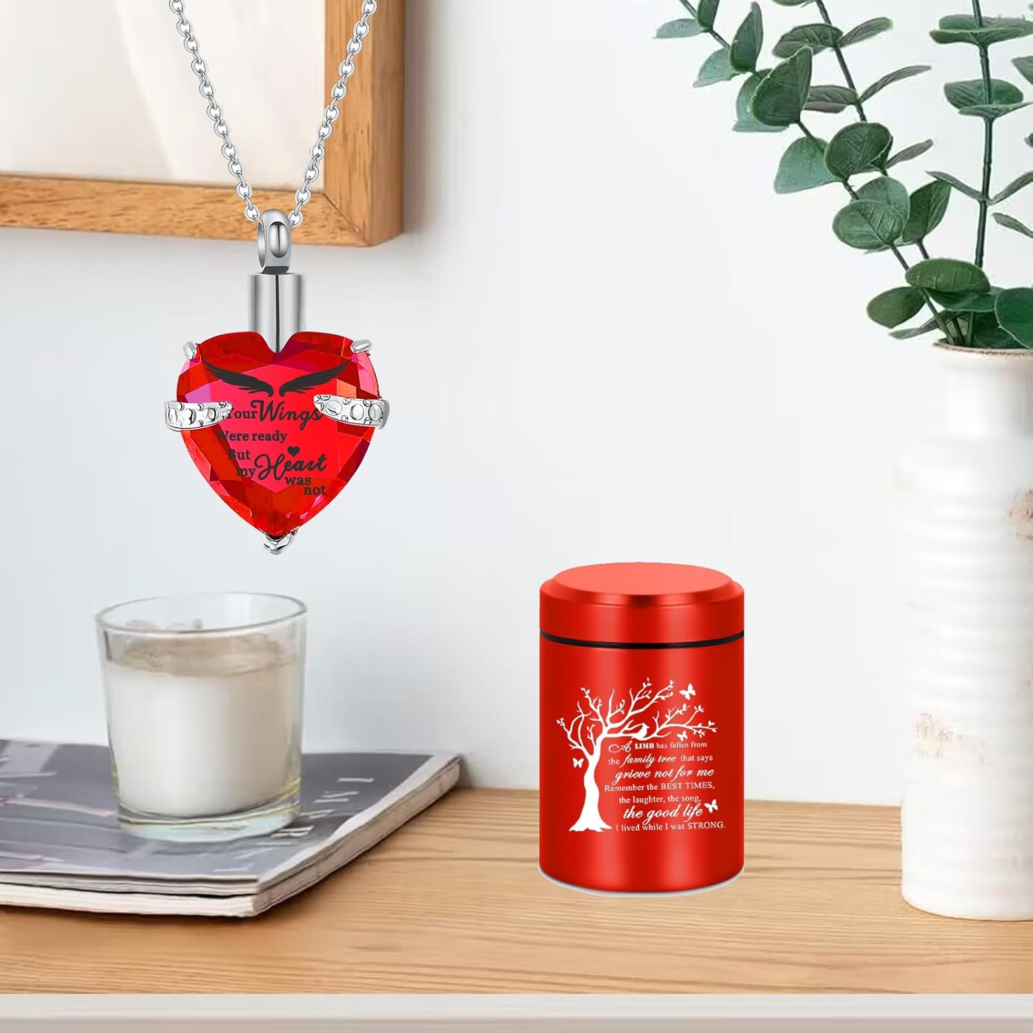 Red Mini Urns for Human Ashes Keepsake Tree of Life Urn Necklace for Women Men