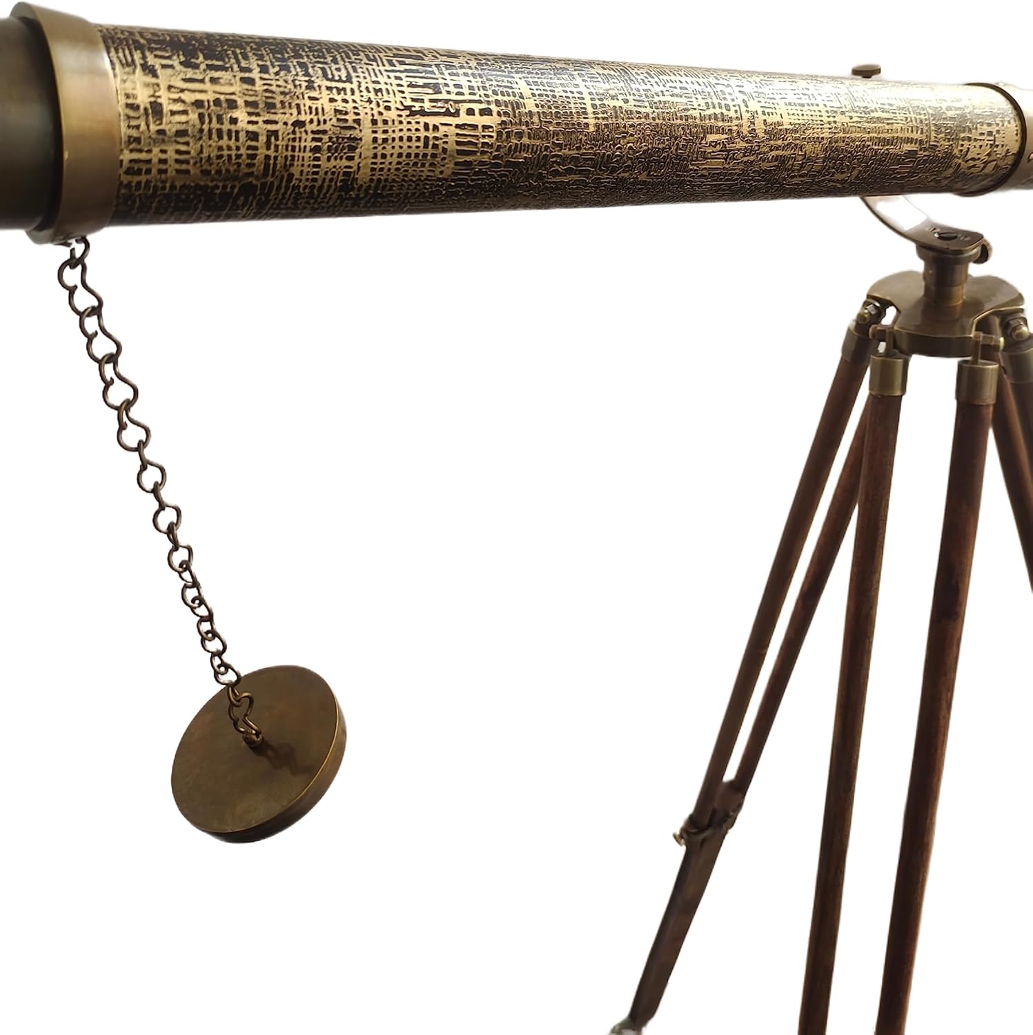Nautical Vintage Solid Antique Brass Telescope with Leather Sheath and Wooden Tripod
