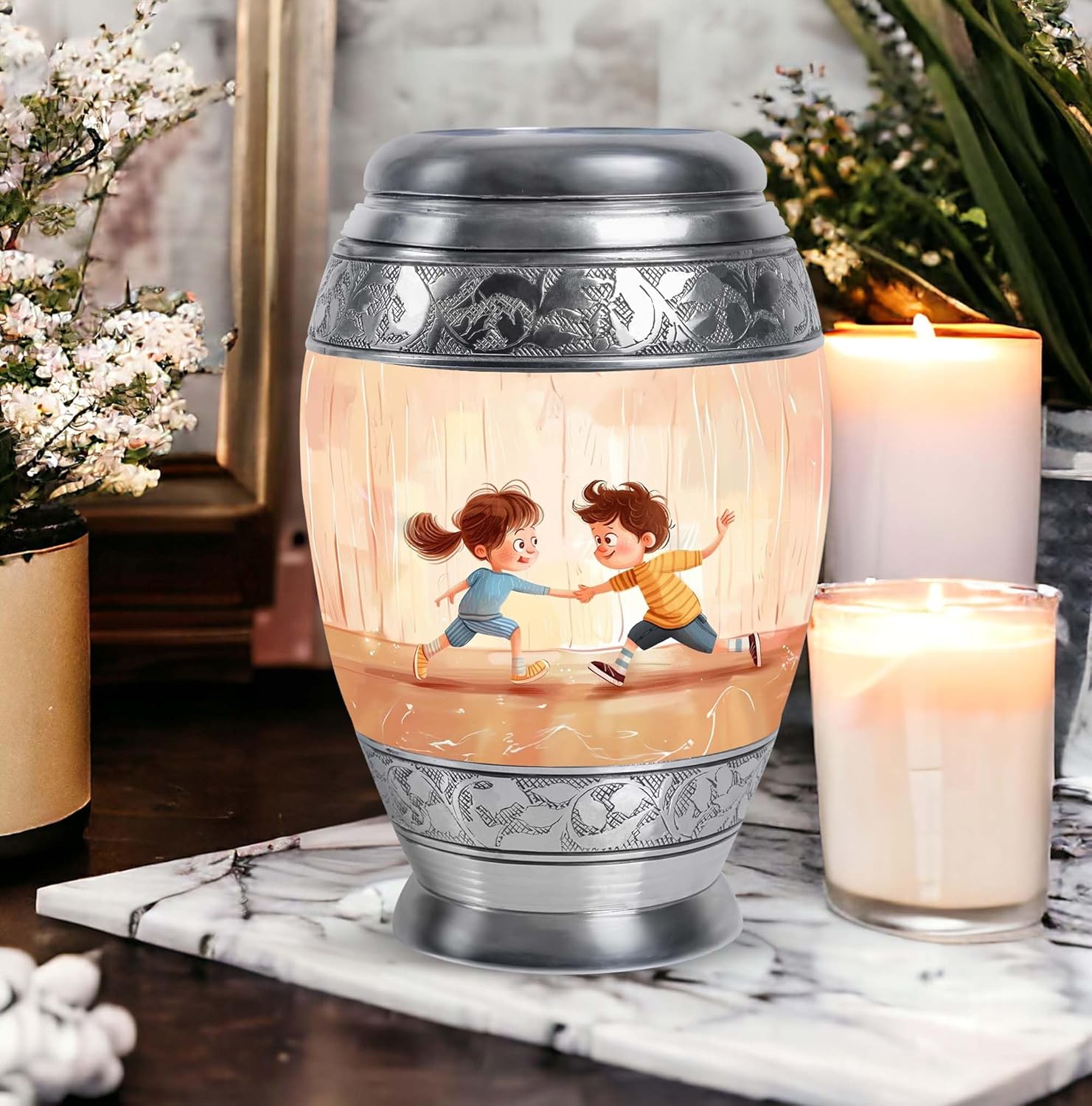 YATHABHISA 10 Inch Urn for Adult Ashes Large Velvet Bag Cremation Urn Decorative Funeral Urn for Men and Women