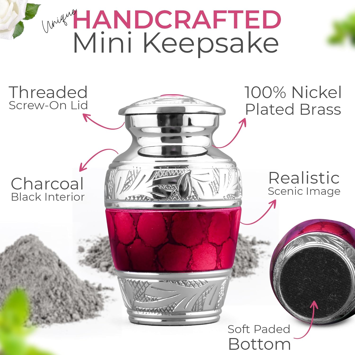 INTAJ Red Brass Keepsake Urn 3 Inch Mini Cremation Urn with Heart Box Sympathy Gift