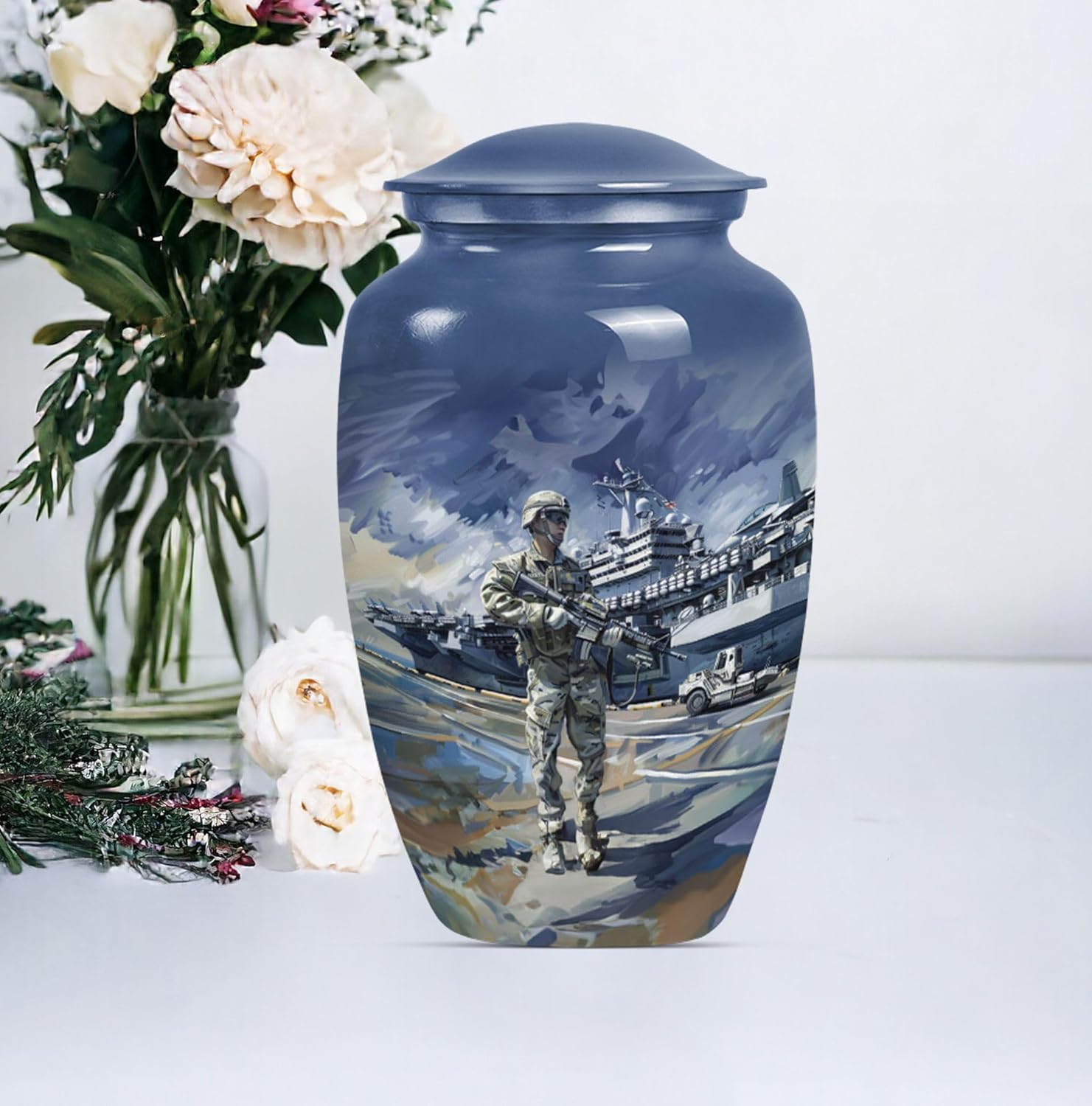 Military Urns Decorative Urns - 10 Inch Metal Urn for Ashes