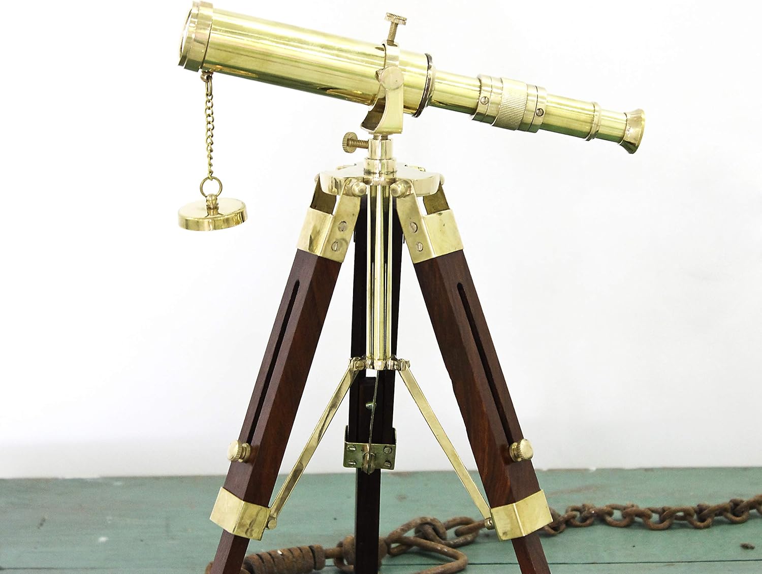 Vintage Brass Telescope with Wooden Tripod Stand for Home Decor and Gifts