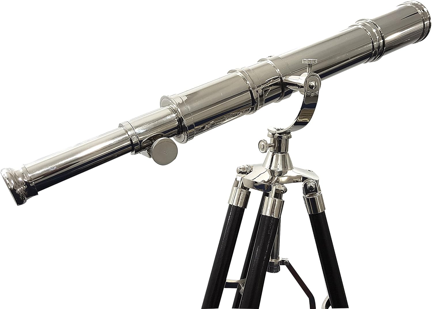 Vintage Nickel Finish Brass Telescope with Wooden Tripod