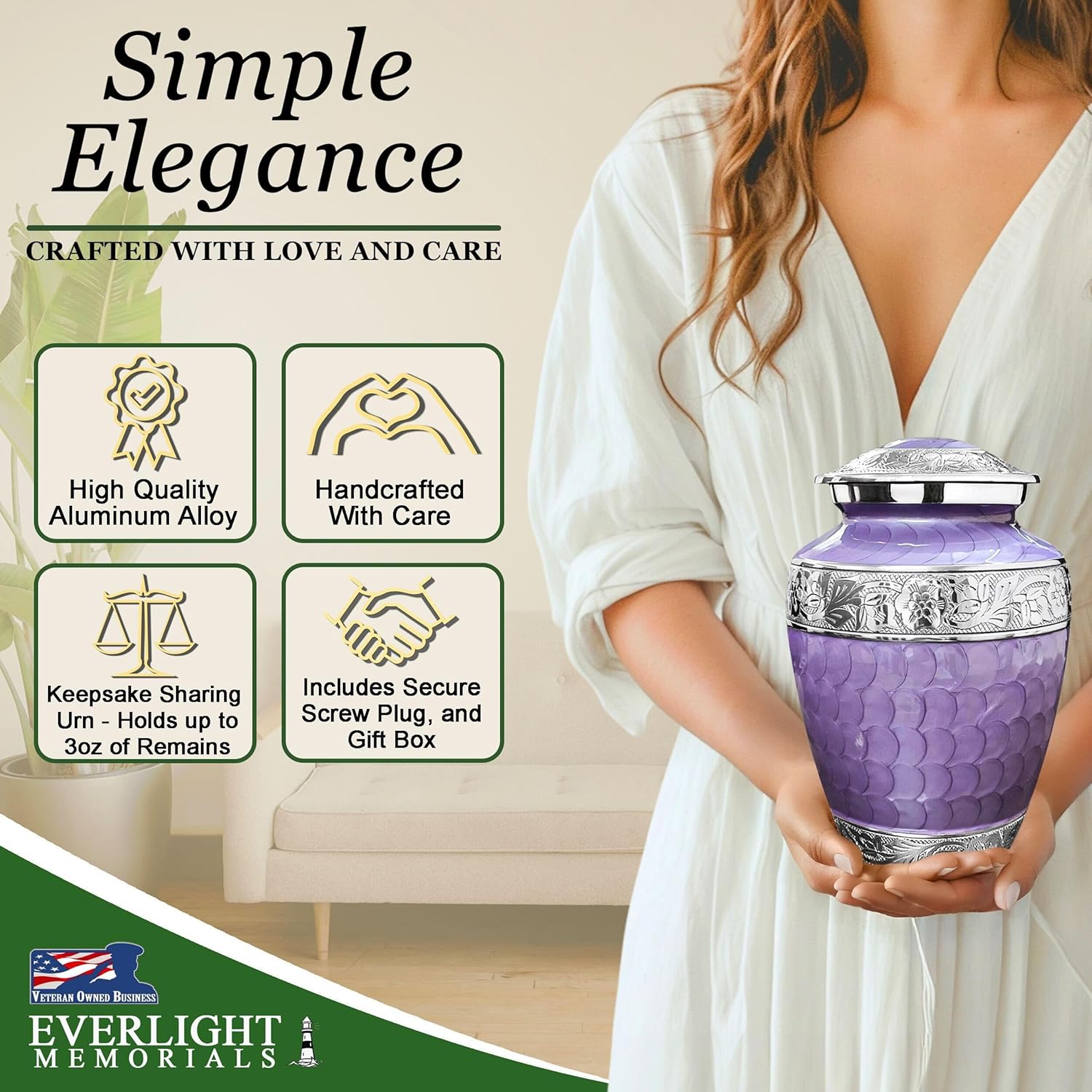 Forever After Cremation Urn for Human Ashes - Lavender Large Decorative Urn for Adult