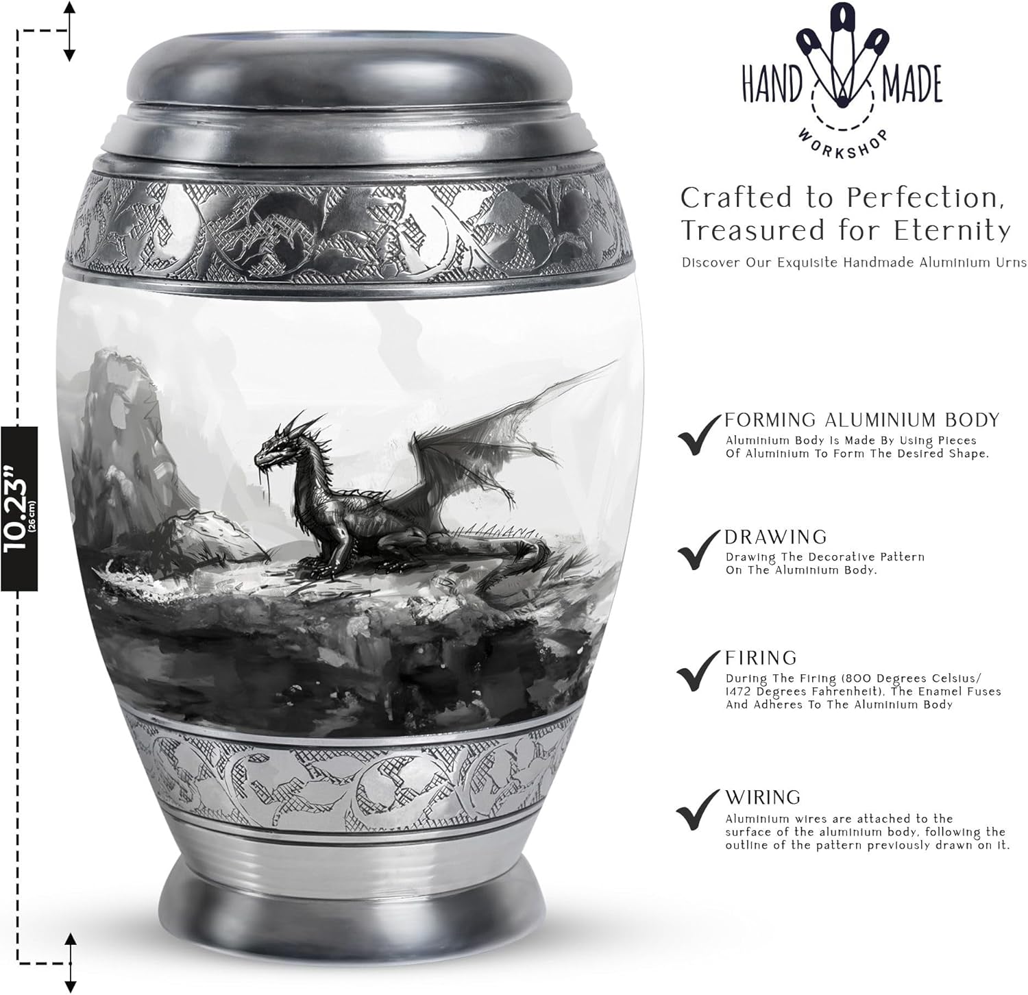 Dragon Urn For Ashes - 10 Inch Metal Urn Decorative Black