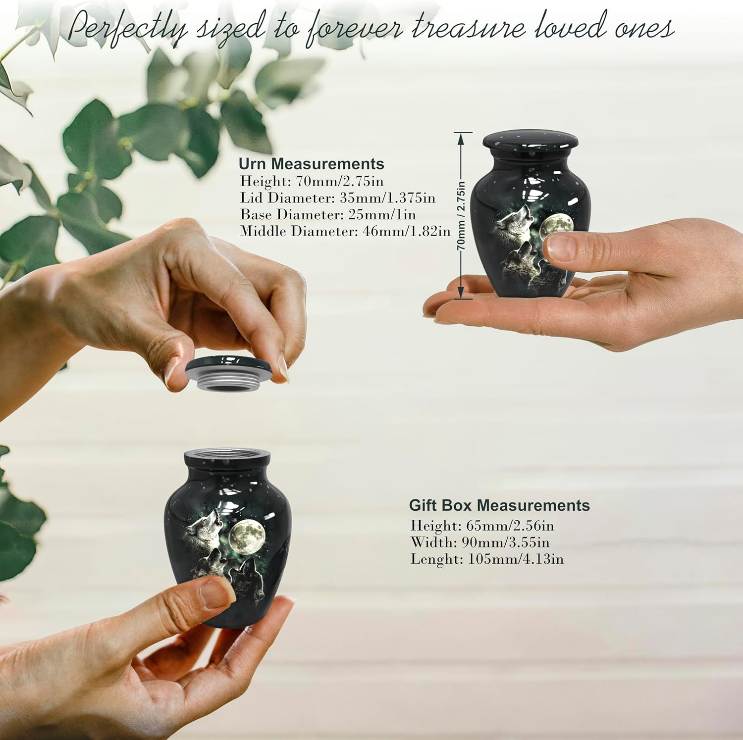 Forever Urns Mini Cremation Urn with 3 Wolves Theme Set of 4 3 cu in Multicolor Handcrafted