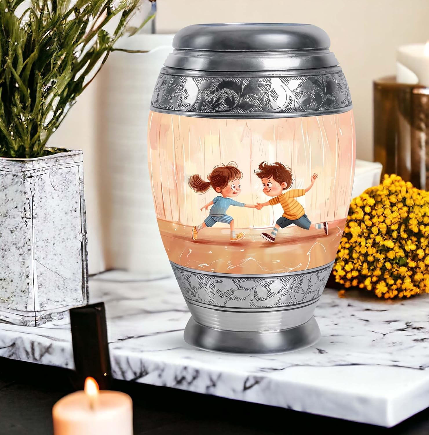 YATHABHISA 10 Inch Urn for Adult Ashes Large Velvet Bag Cremation Urn Decorative Funeral Urn for Men and Women