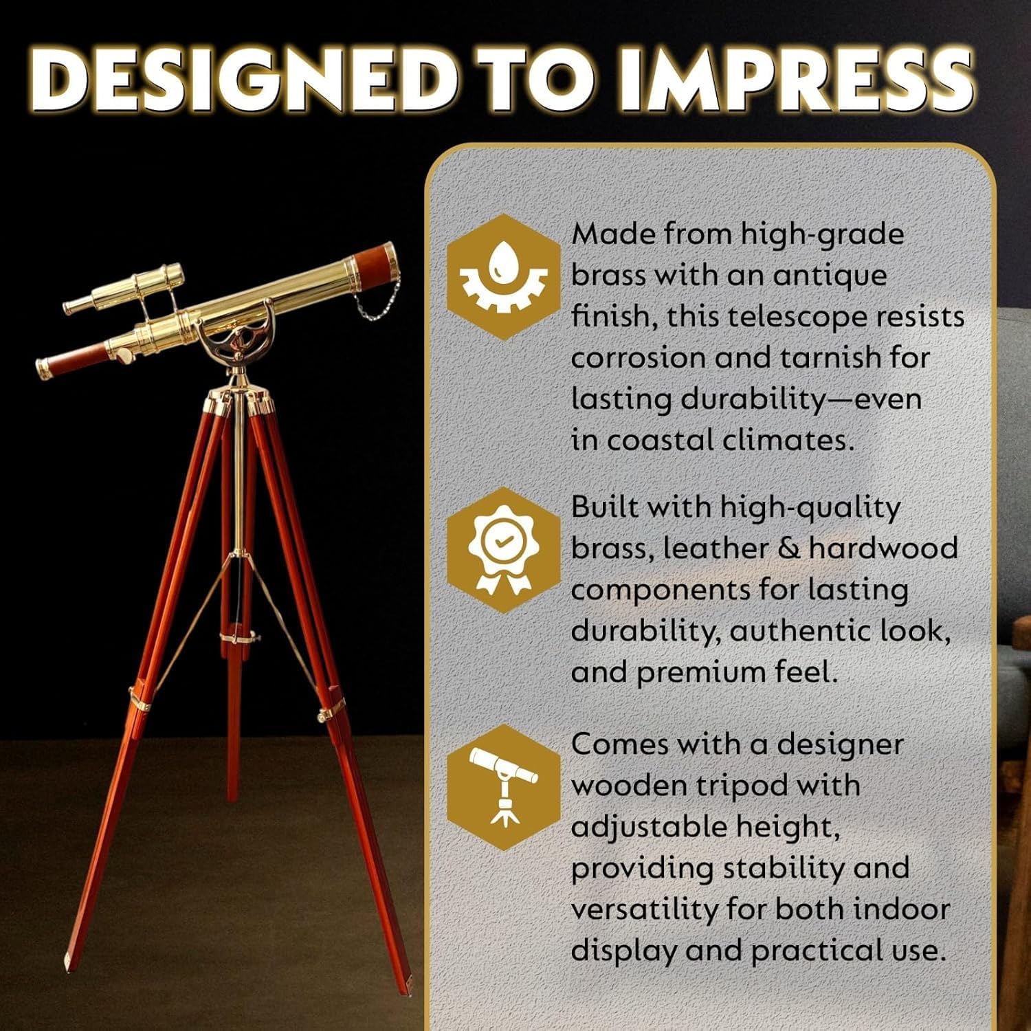 Vintage Maritime Anchor Telescope with Adjustable Wooden Tripod