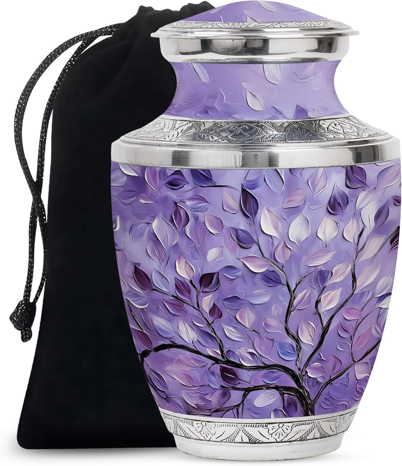 Purple Leaves Cremation Urn for Ashes - 10 Inch Decorative Adult Urn