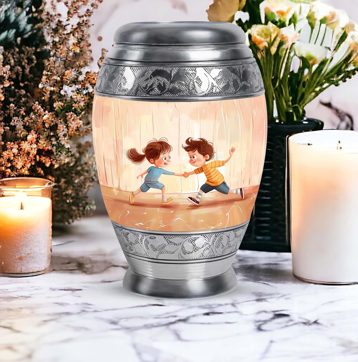 YATHABHISA 10 Inch Urn for Adult Ashes Large Velvet Bag Cremation Urn Decorative Funeral Urn for Men and Women