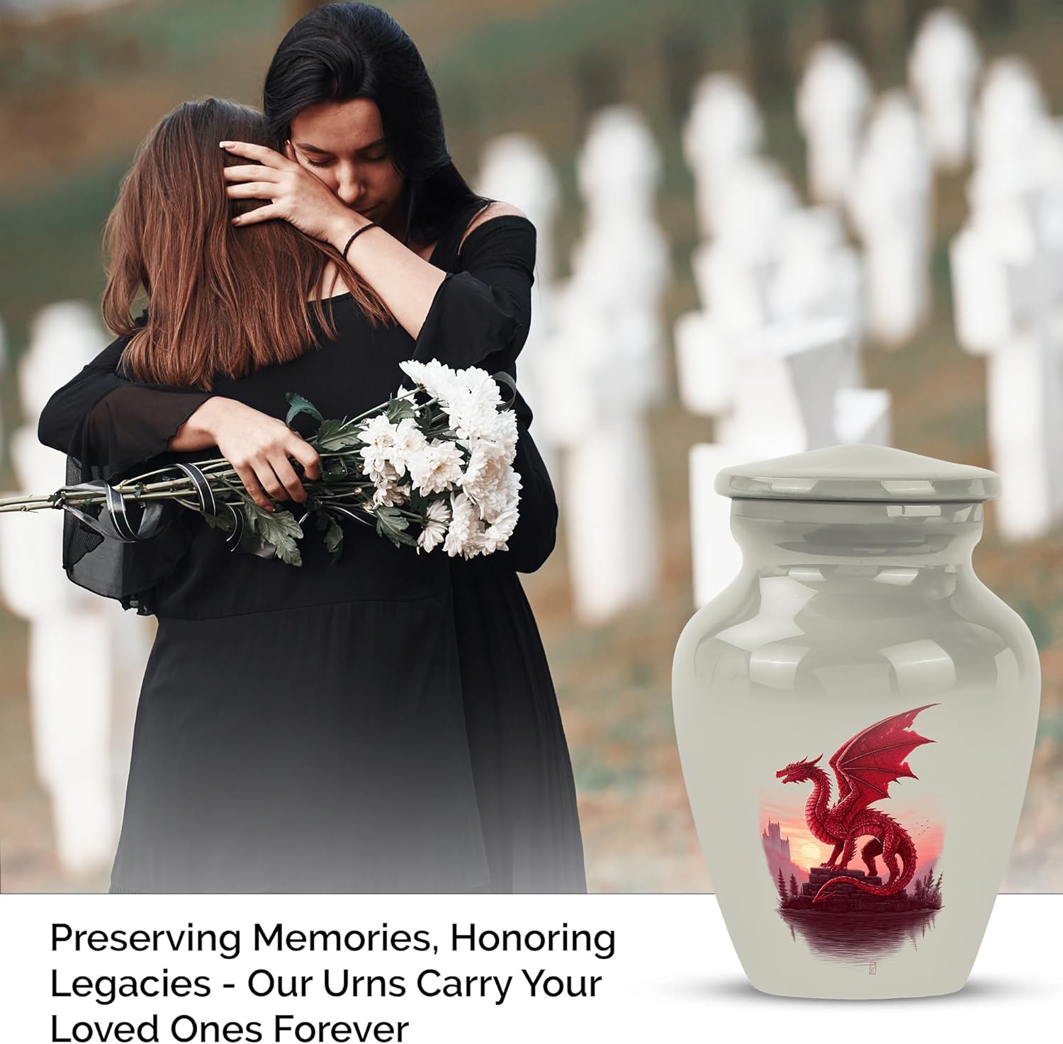 Red Dragon Urn Set for Ashes 3 Inch Size 2 Pieces