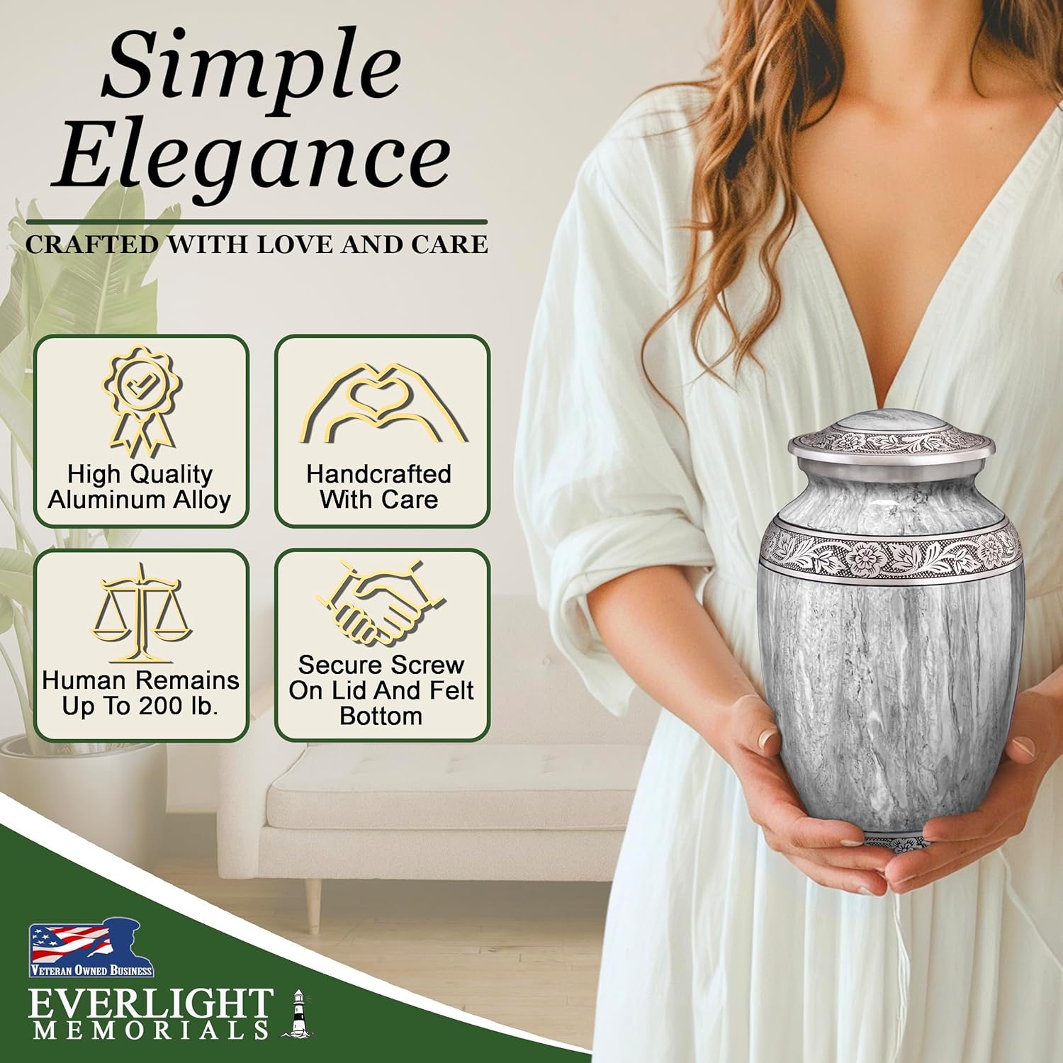 Light Gray Watercolor Urn for Human Ashes - Large Cremation Urn for Men and Women